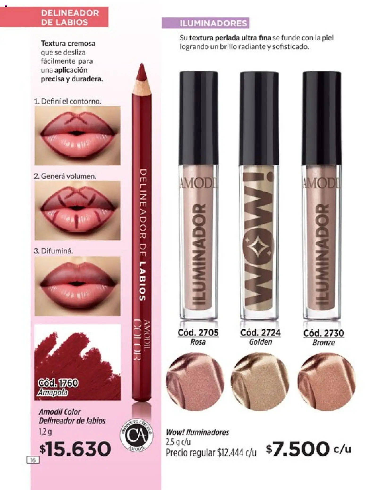 Catálogo Amodil Campaña 3 │ válido desde el 01.03.2026 | Página: 16 | Productos: Iluminador, Delineador, Brillo, Radiante