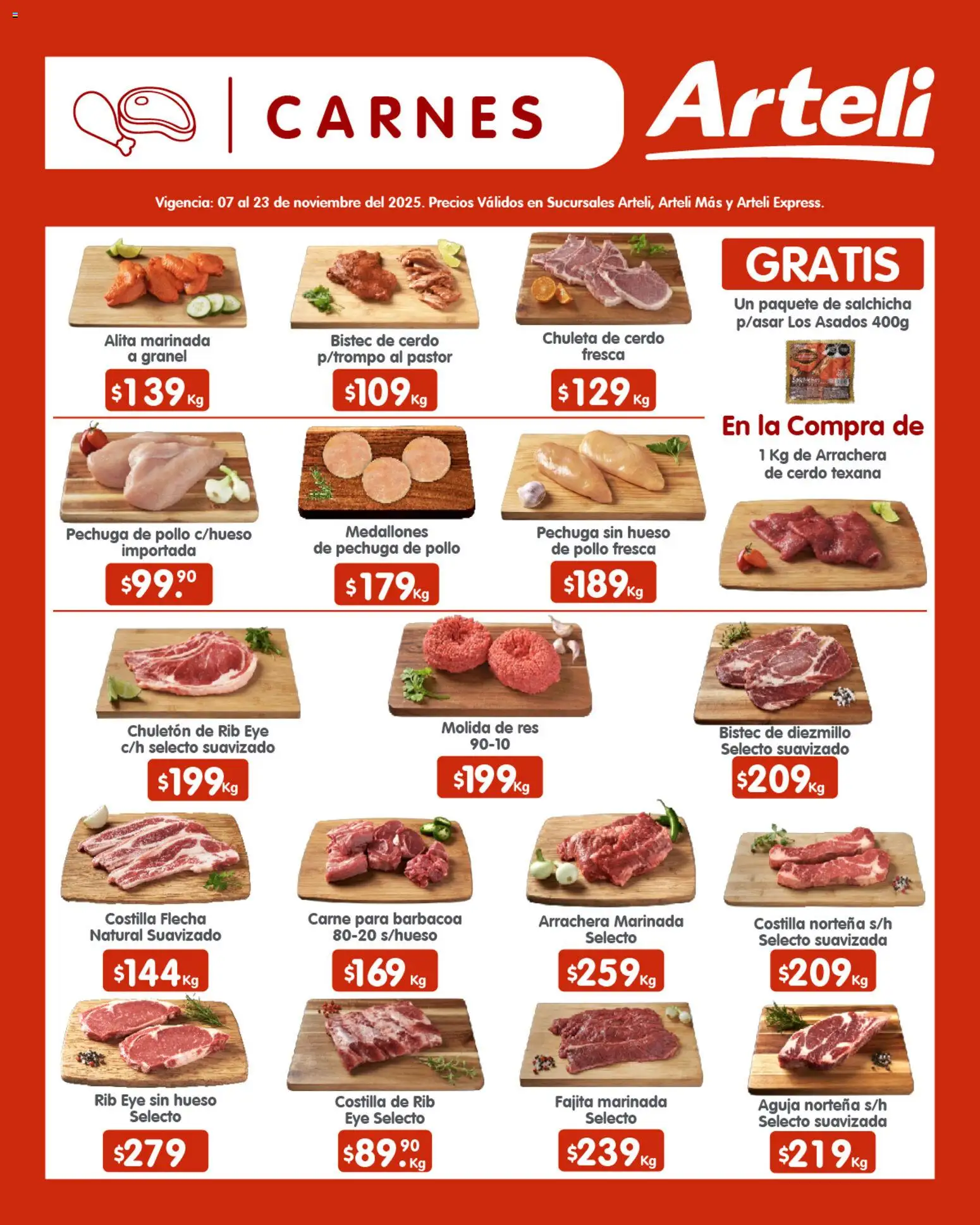 Nuevas ofertas de Arteli válidas en toda la República Mexicana desde el 07.11.2025. ¡Encuentra las mejores ofertas en Arteli folleto! | Página: 8 | Productos: Pollo, Salchicha, Cerdo, Res