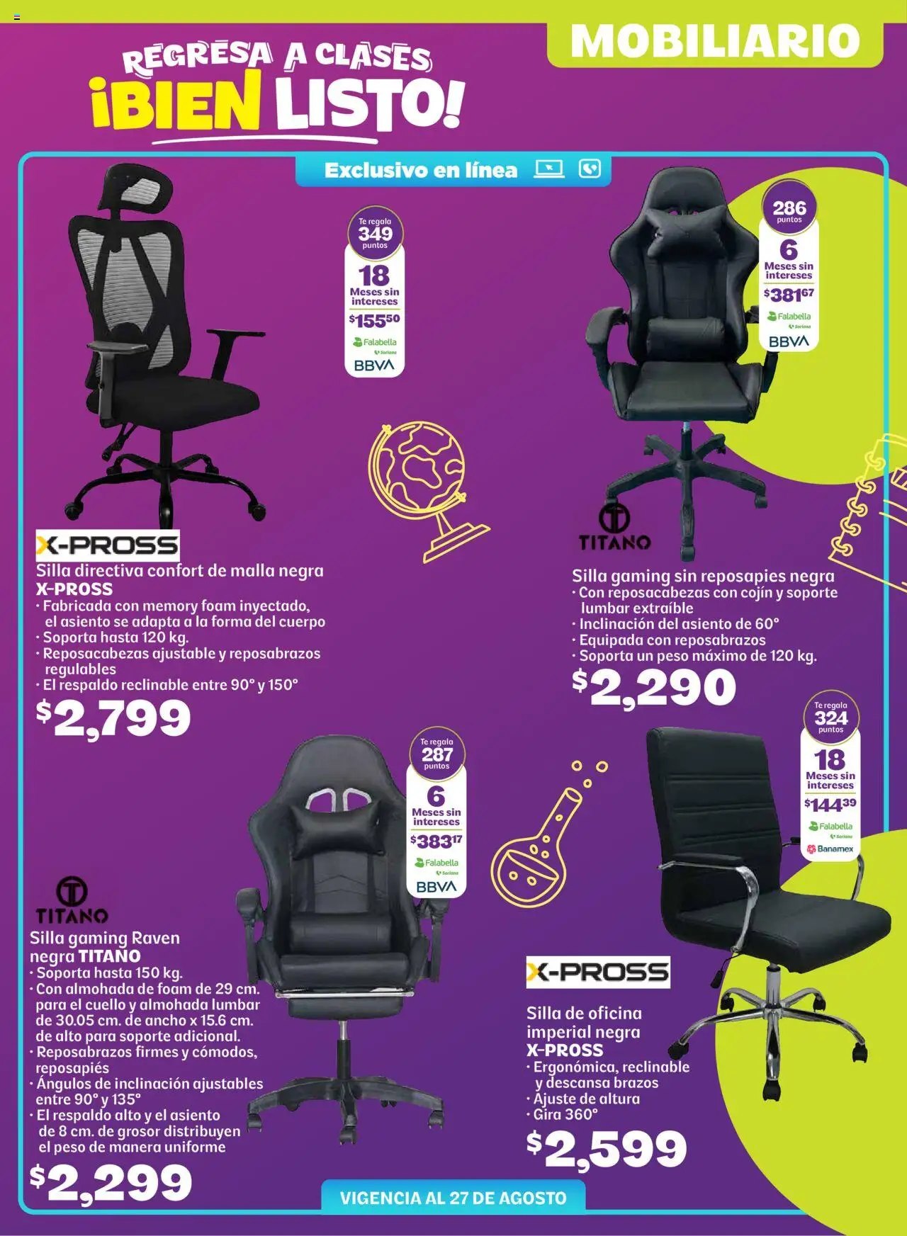 Nuevas ofertas de Soriana válidas en toda la República Mexicana desde el 14.08.2025. ¡Encuentra las mejores ofertas en Soriana - Regresa a clases bien listo Híper Nacional! | Página: 36 | Productos: Silla, Almohada, Té, Malla