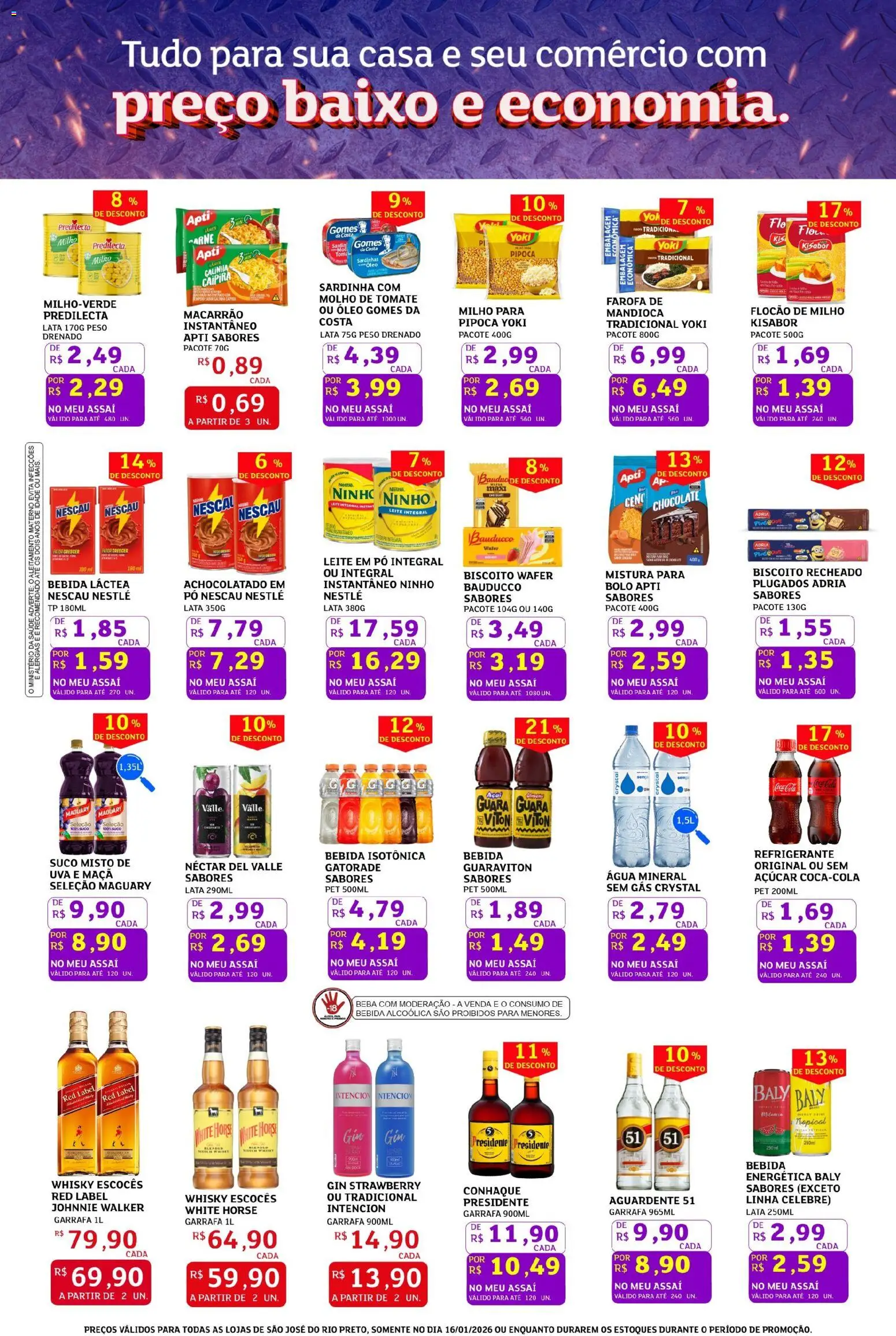 Assaí Atacadista Folheto - válido de 16.01.2026 | Página: 2 | Produtos: Conhaque, Molho de tomate, Açúcar, Refrigerante