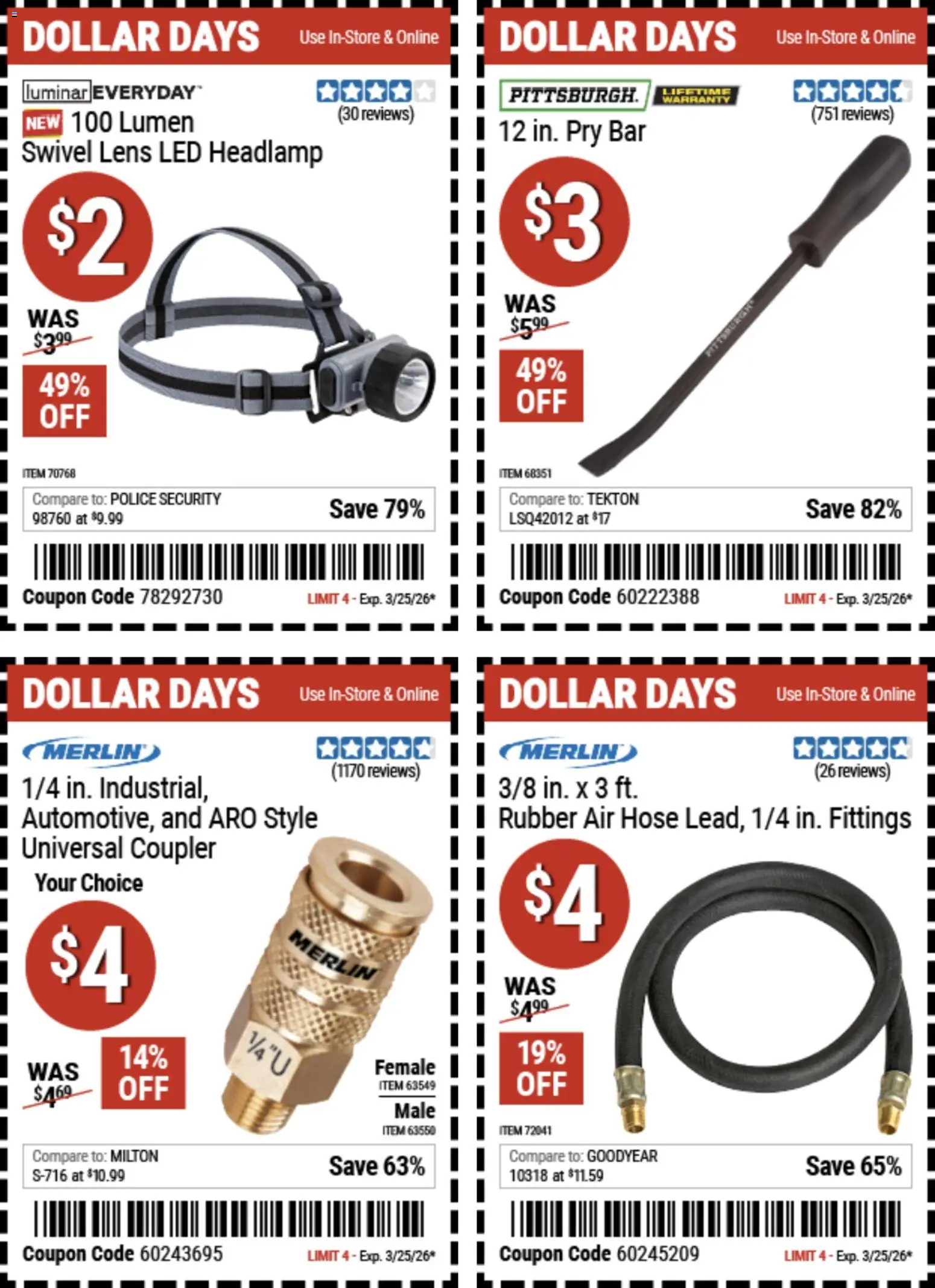 Harbor Freight Dollar Days - valid from 12.03.2026 | Page: 3 | Products: Pry Bar, Swivel