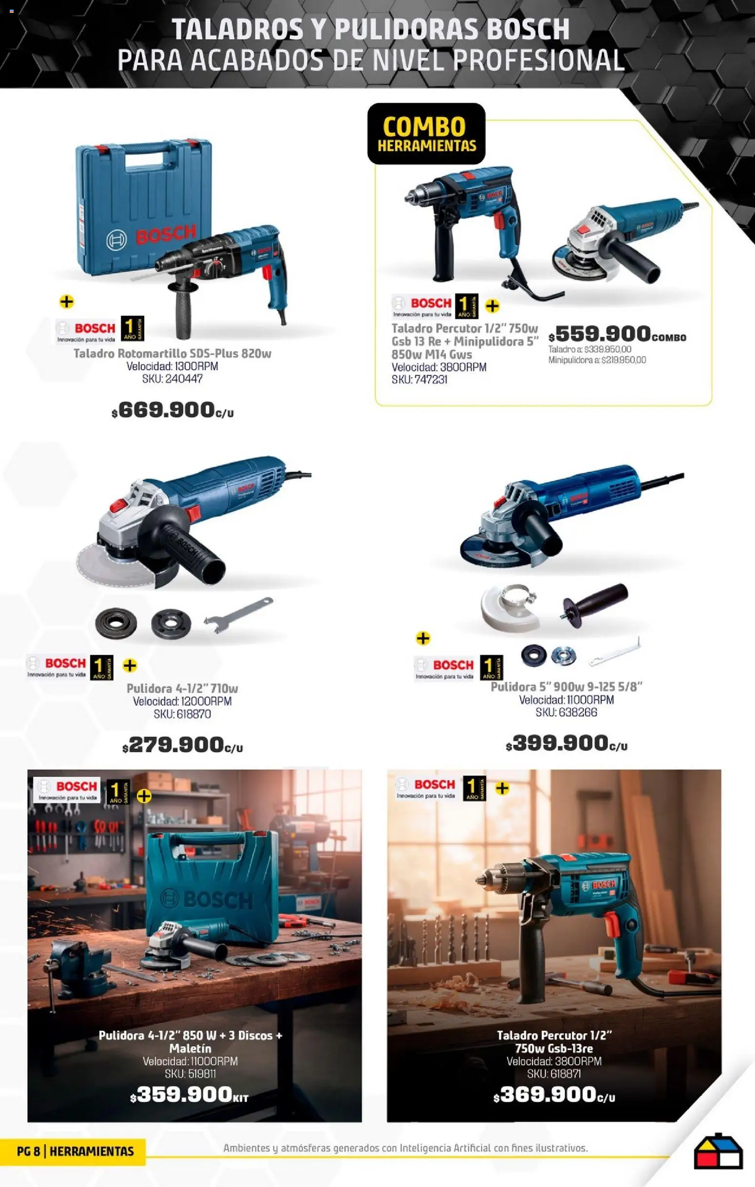 Homecenter revista - valida desde el 11.11.2025 | Página: 8 | Productos: Pulidora, Rotomartillo, Taladro, Maletin