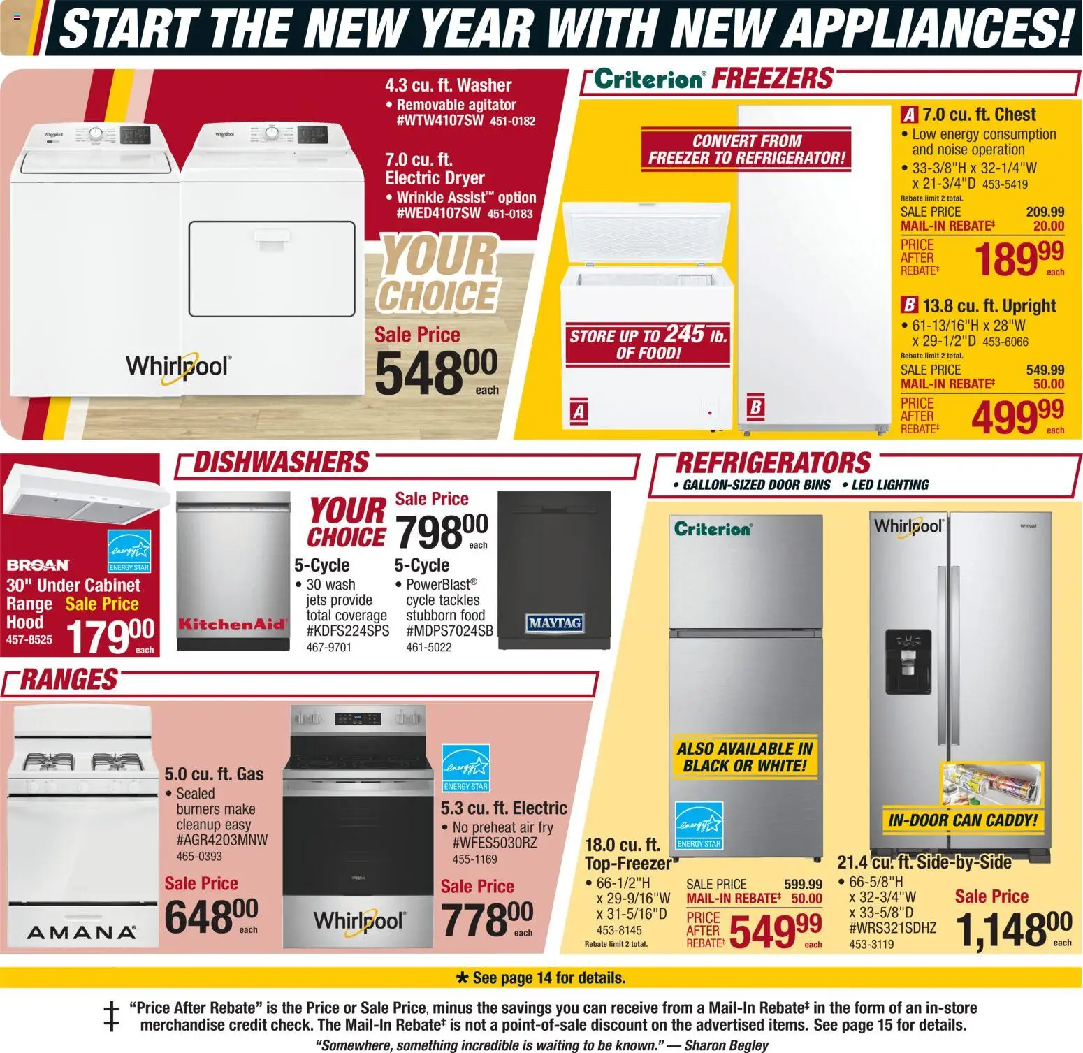 Menards Ad - valid from 11.01.2026 | Page: 16 | Products: Washer, Refrigerator, Freezer, Dryer