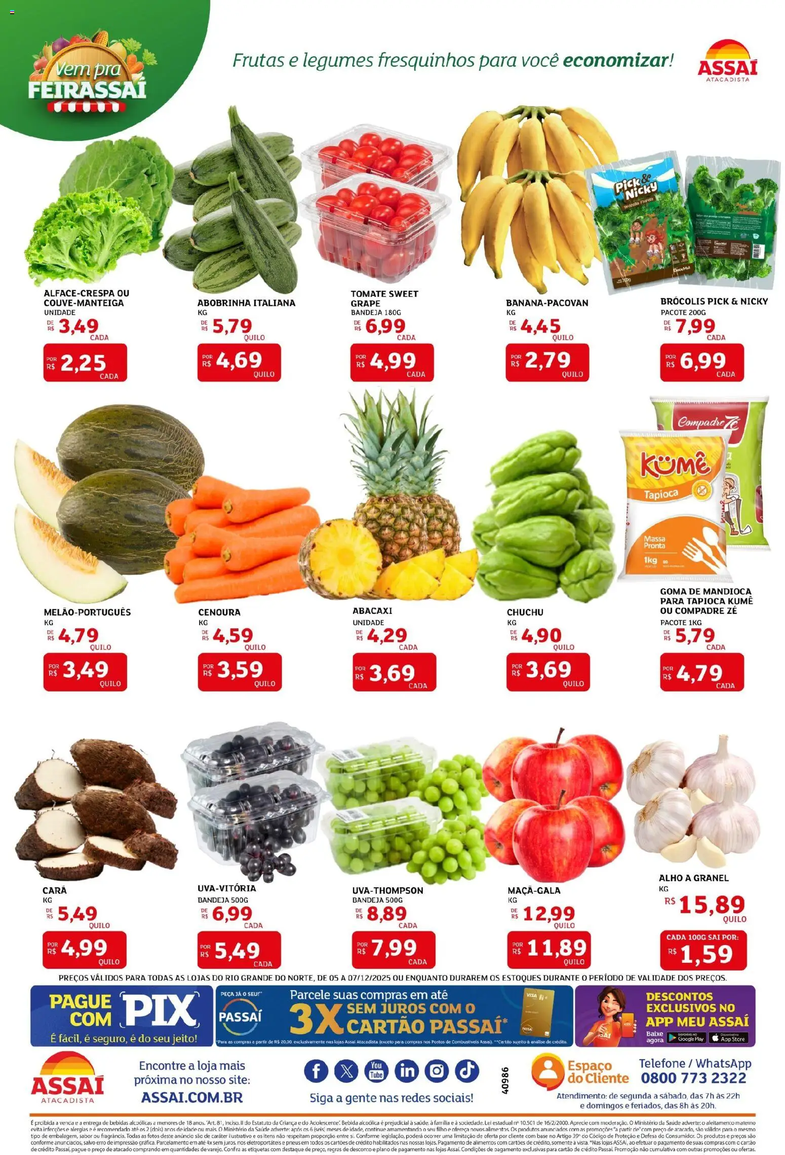 Assaí Atacadista Folheto - válido de 05.12.2025 | Página: 3 | Produtos: Tapioca, Pneus, Bebida, Brócolis