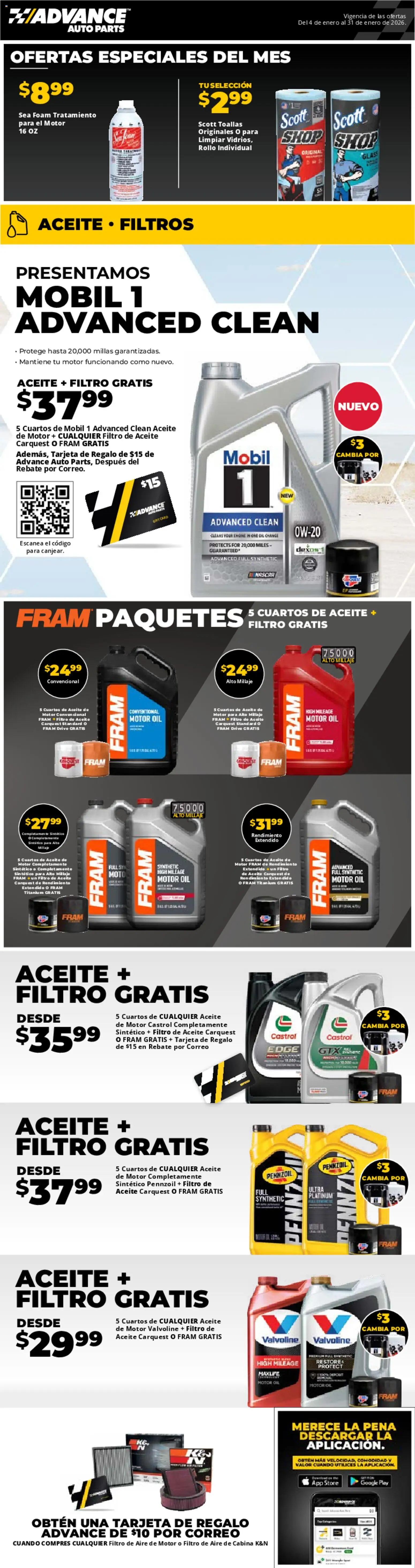 Advance Auto Parts Weekly Ad - Spanish - valid from 04.01.2026 | Page: 1 | Products: Oil, Motor Oil