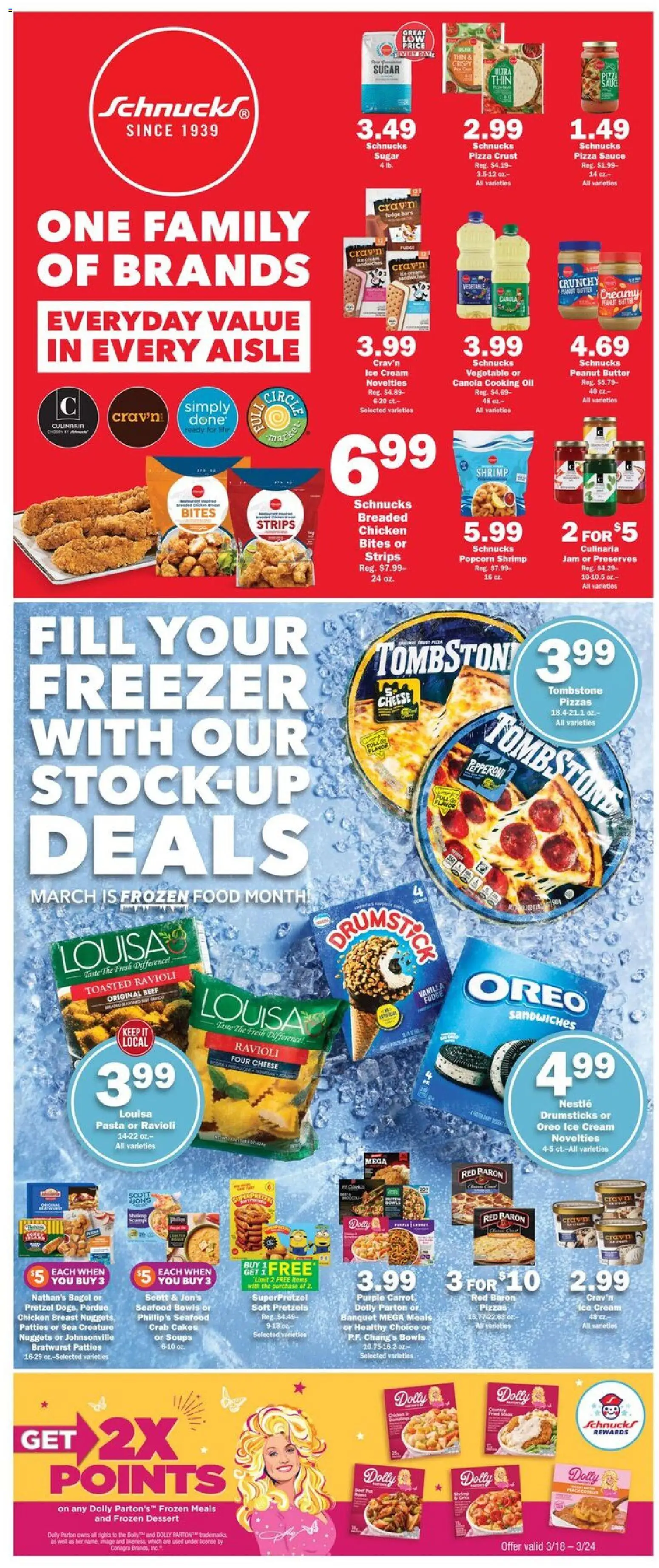 Schnucks Weekly Ad - valid from 18.03.2026 | Page: 2 | Products: Cheese, Oil, Ice cream, Freezer