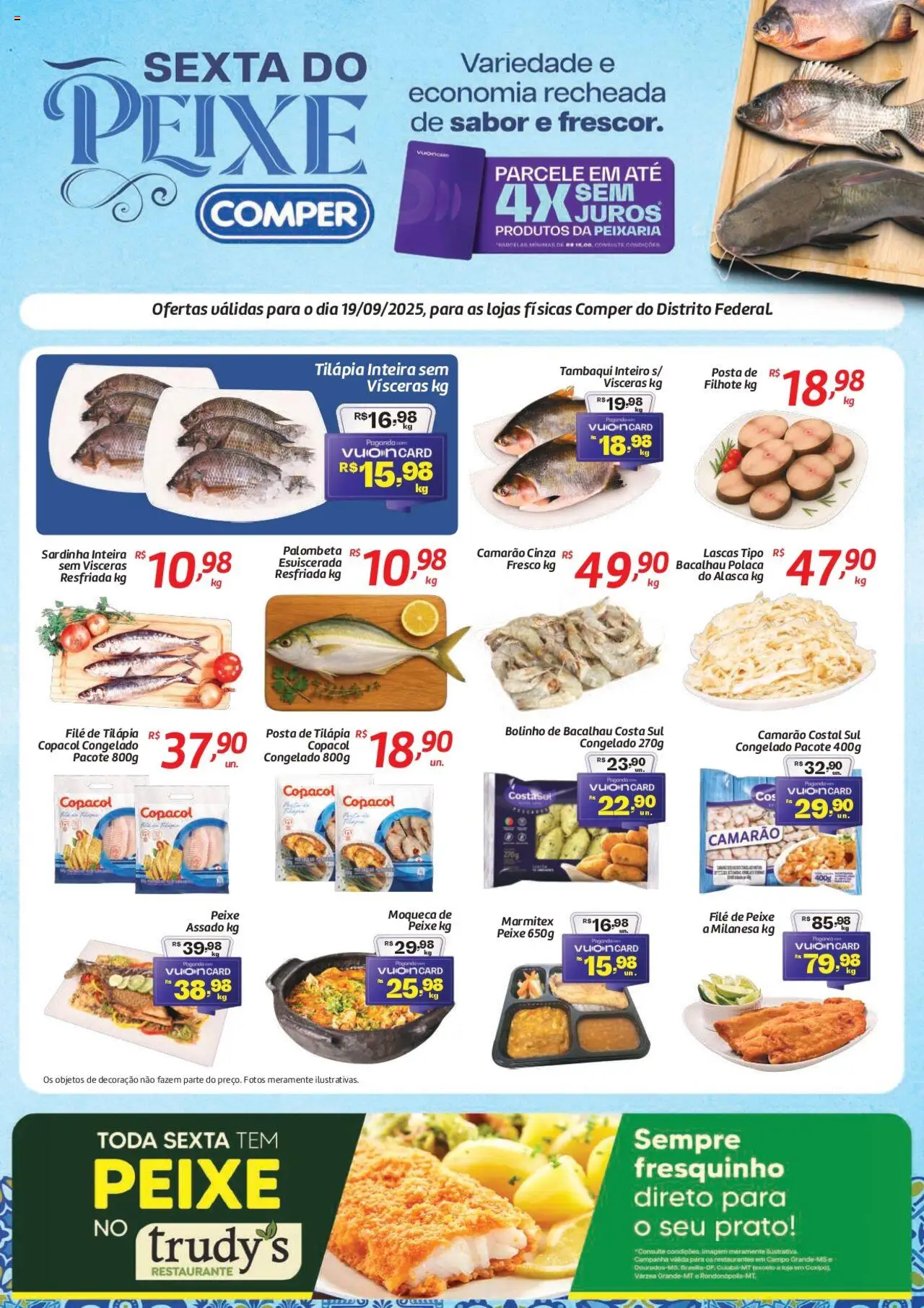 Comper Folheto - válido de 19.09.2025 | Página: 1 | Produtos: Camarão, Tilápia, Sardinha, Filé de tilápia