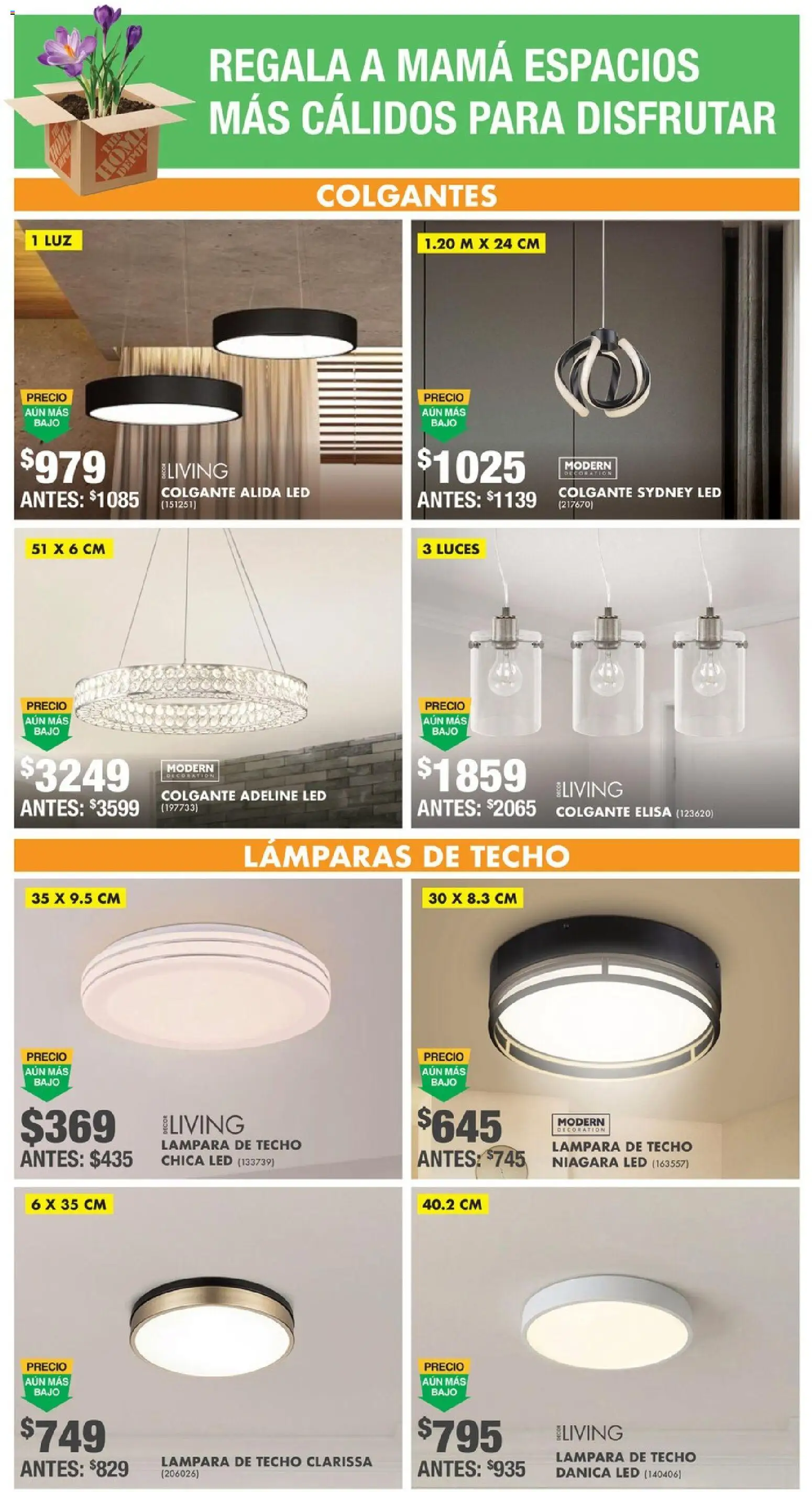 Nuevas ofertas de Home Depot válidas en toda la República Mexicana desde el 16.04.2026. ¡Encuentra las mejores ofertas en Home Depot catálogo! | Página: 8 | Productos: Lámpara
