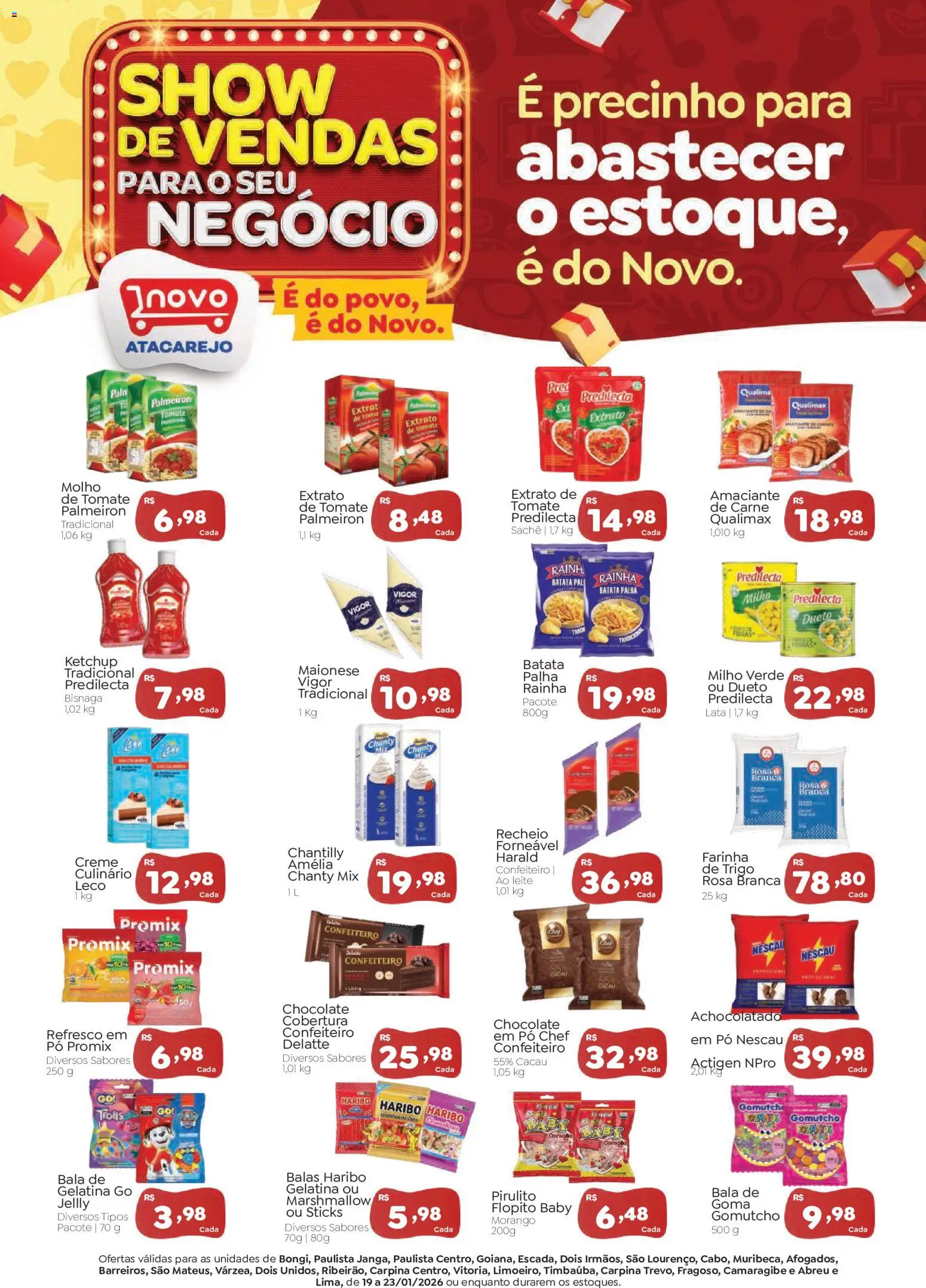 Novo Atacarejo Folheto - válido de 19.01.2026 | Página: 1 | Produtos: Leite, Ketchup, Batata palha, Amaciante