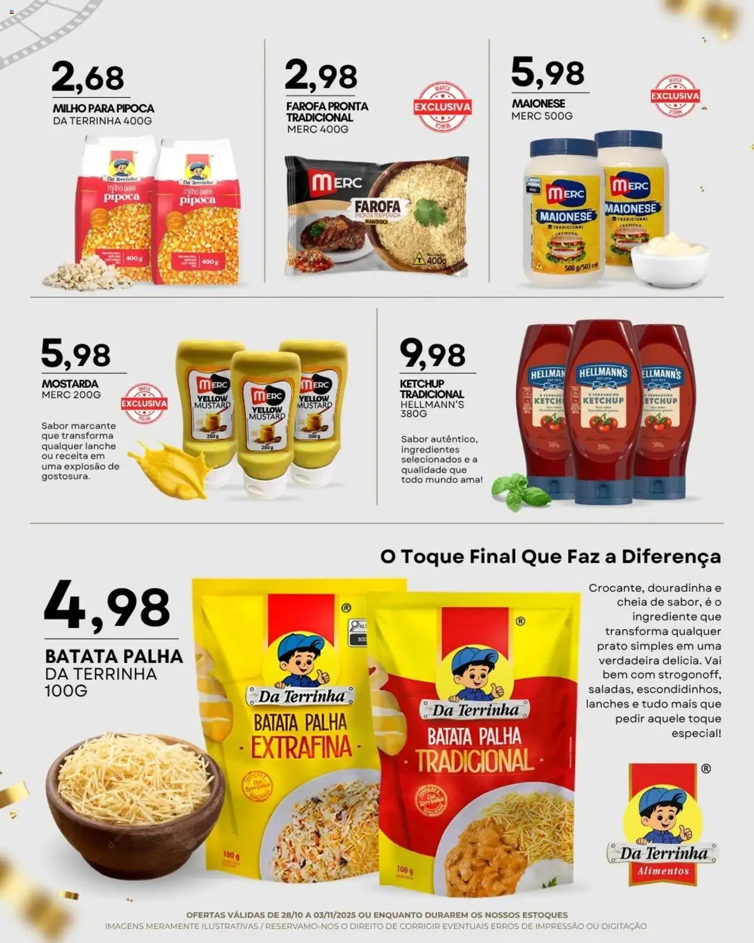 Mercadão Atacadista Folheto - válido de 28.10.2025 | Página: 8 | Produtos: Mandioca, Maionese, Farofa, Pipoca