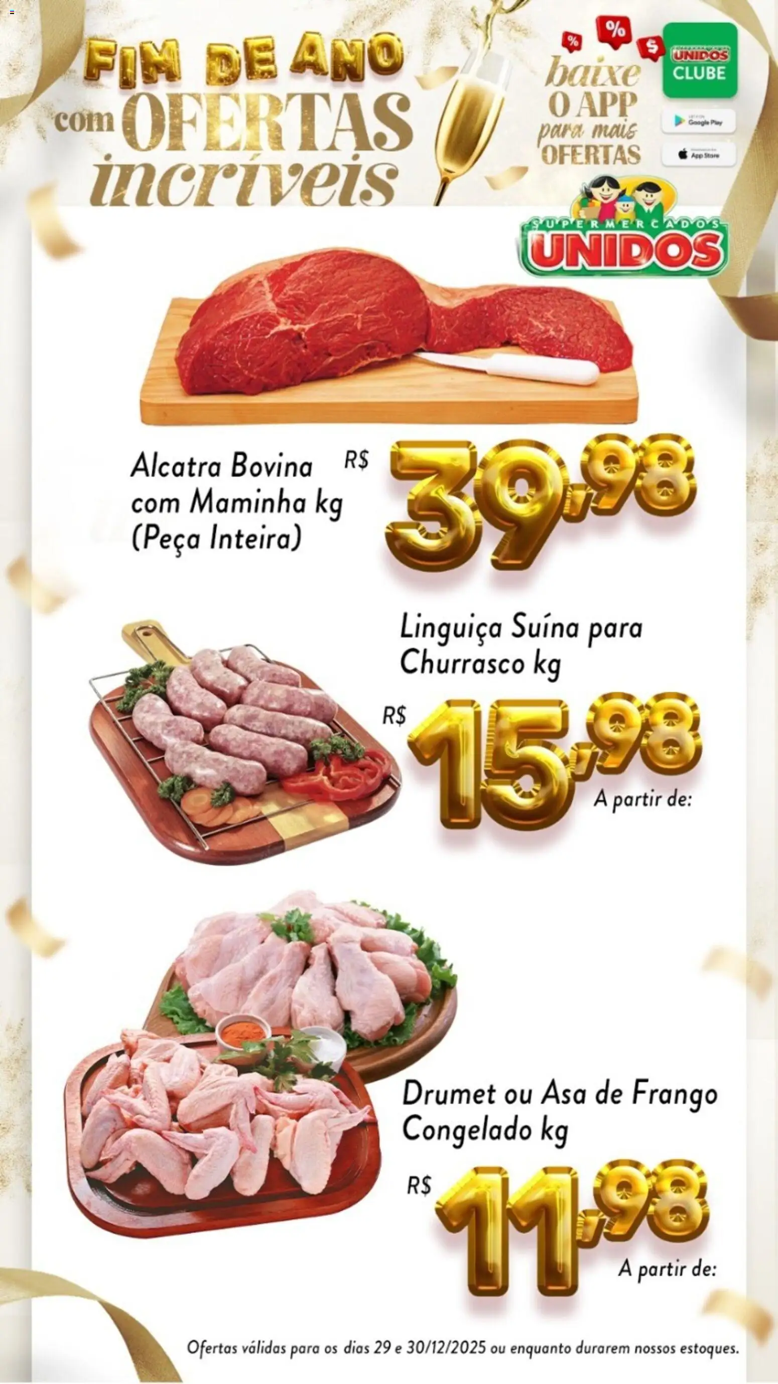Supermercados Unidos Folheto - válido de 29.12.2025 | Página: 1 | Produtos: Linguiça, Alcatra, Asa de frango, Frango