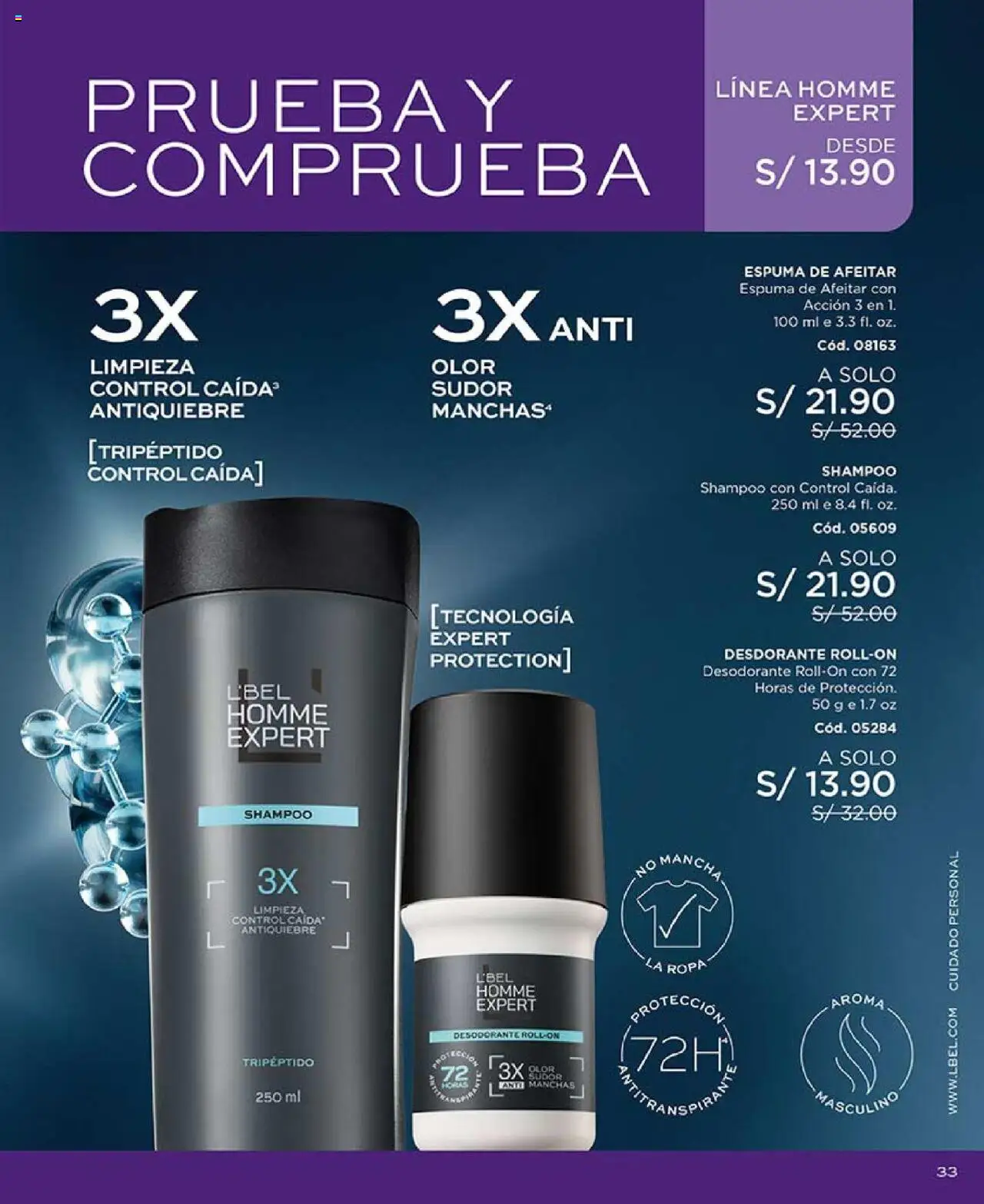 Catálogo L'Bel válido desde 29.07.2025 | Página: 33 | Productos: Shampoo, Espuma de afeitar, Desodorante, Ropa