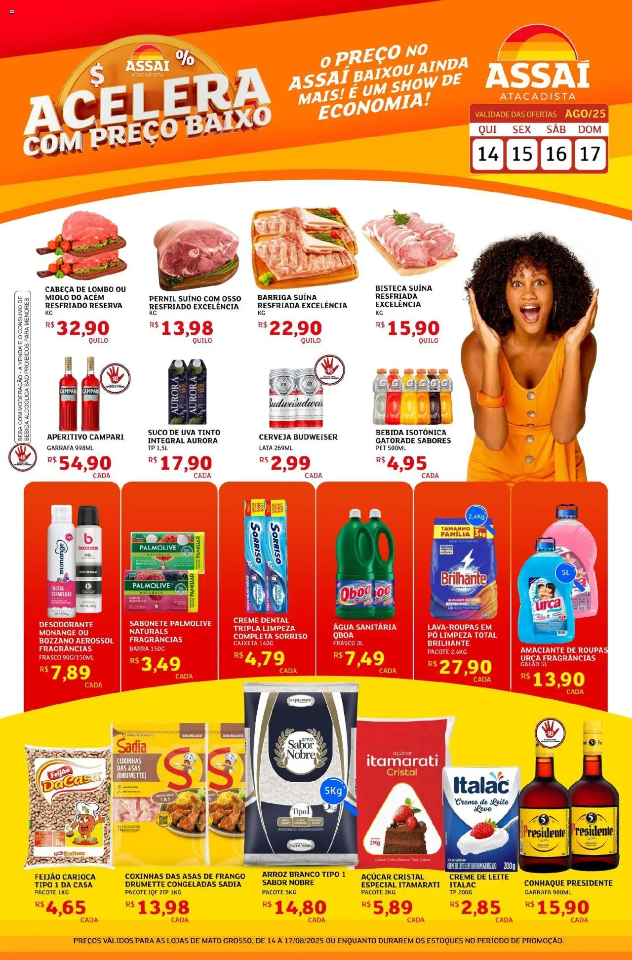 Assaí Atacadista Folheto - válido de 14.08.2025 | Página: 1 | Produtos: Conhaque, Arroz, Sabonete, Água sanitária