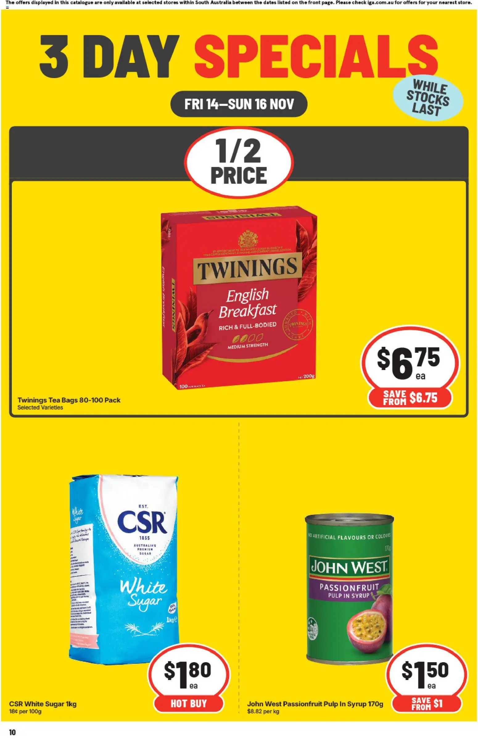 IGA catalogue - valid from 14.11.2025 | Page: 3 | Products: Tea, Passionfruit, Sugar