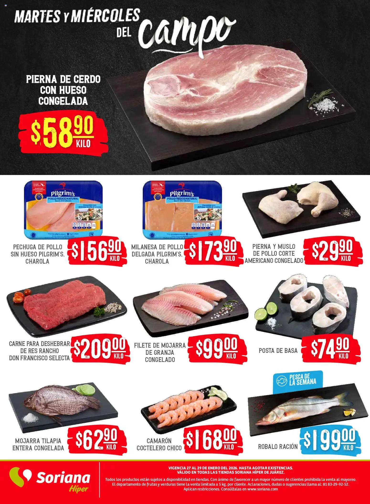 Nuevas ofertas de Soriana válidas en toda la República Mexicana desde el 27.01.2026. ¡Encuentra las mejores ofertas en Soriana - Martes y Miércoles del Campo Híper: Juárez! | Página: 3 | Productos: Pollo, Milanesa, Cerdo, Res