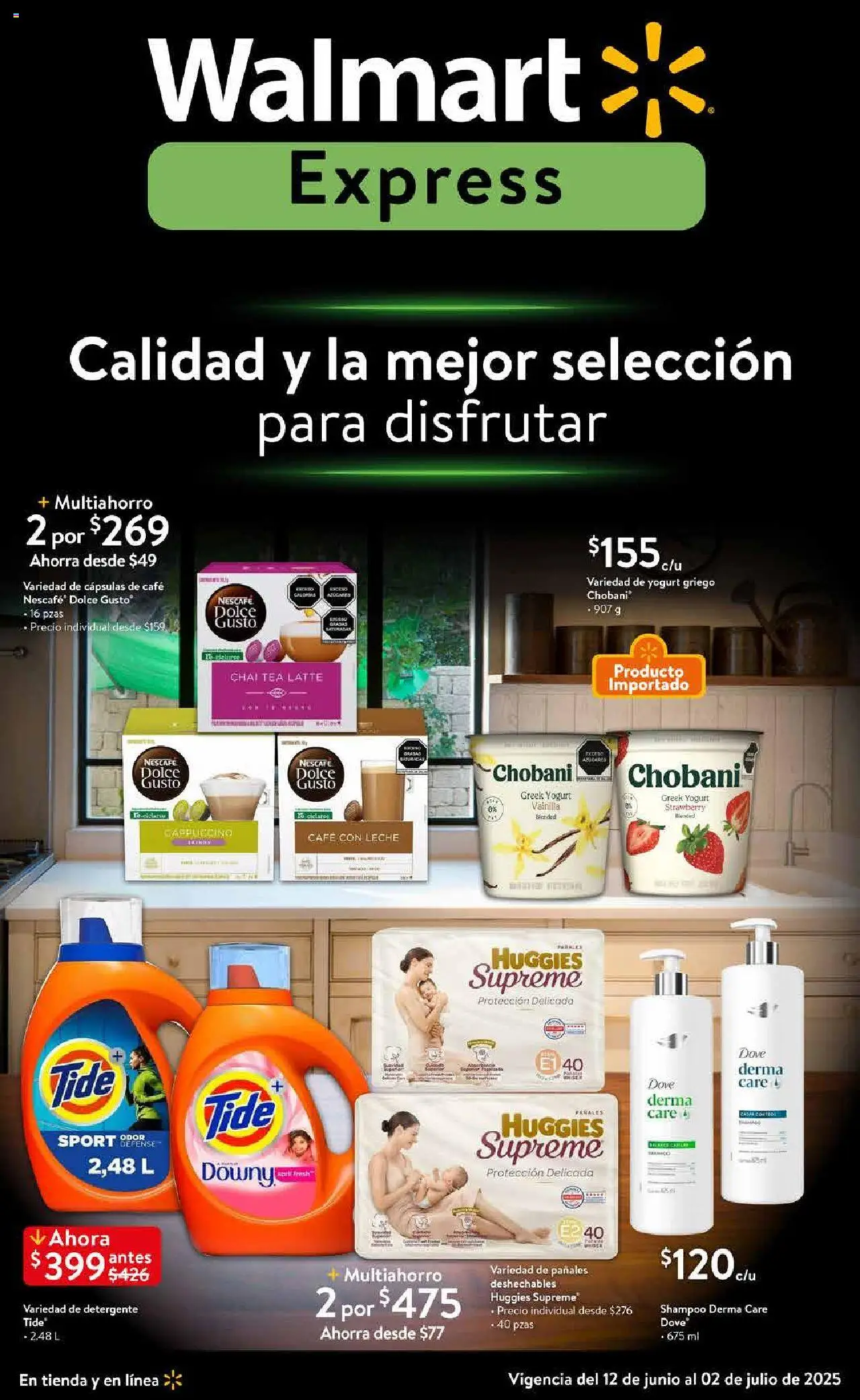 Nuevas ofertas de Walmart Express válidas en toda la República Mexicana desde el 12.06.2025. ¡Encuentra las mejores ofertas en Walmart Express folleto Calidad ! | Página: 1 | Productos: Detergente, Leche, Café, Pañales