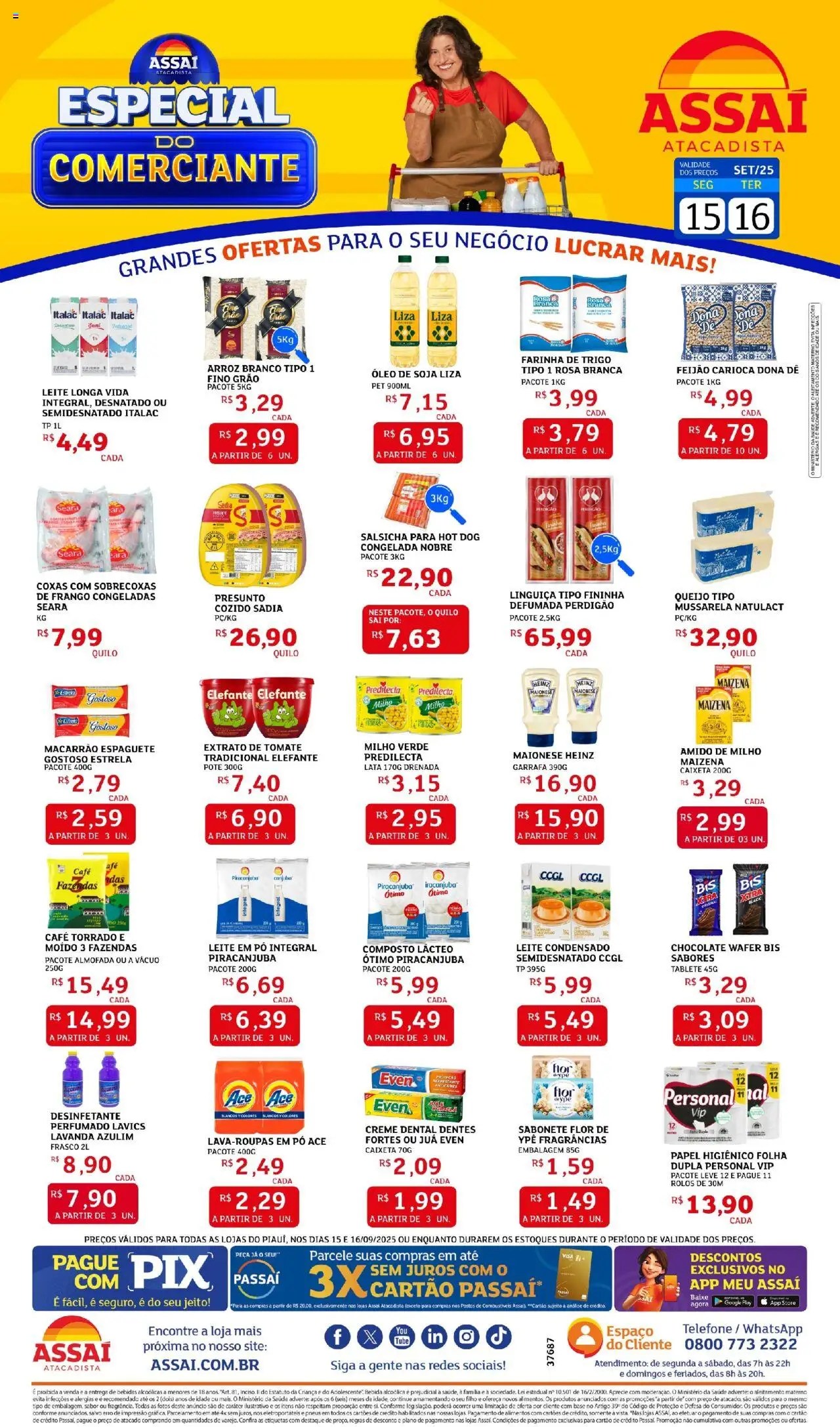 Assaí Atacadista Folheto - válido de 15.09.2025 | Página: 1 | Produtos: Presunto, Creme, Telefone, Leite condensado