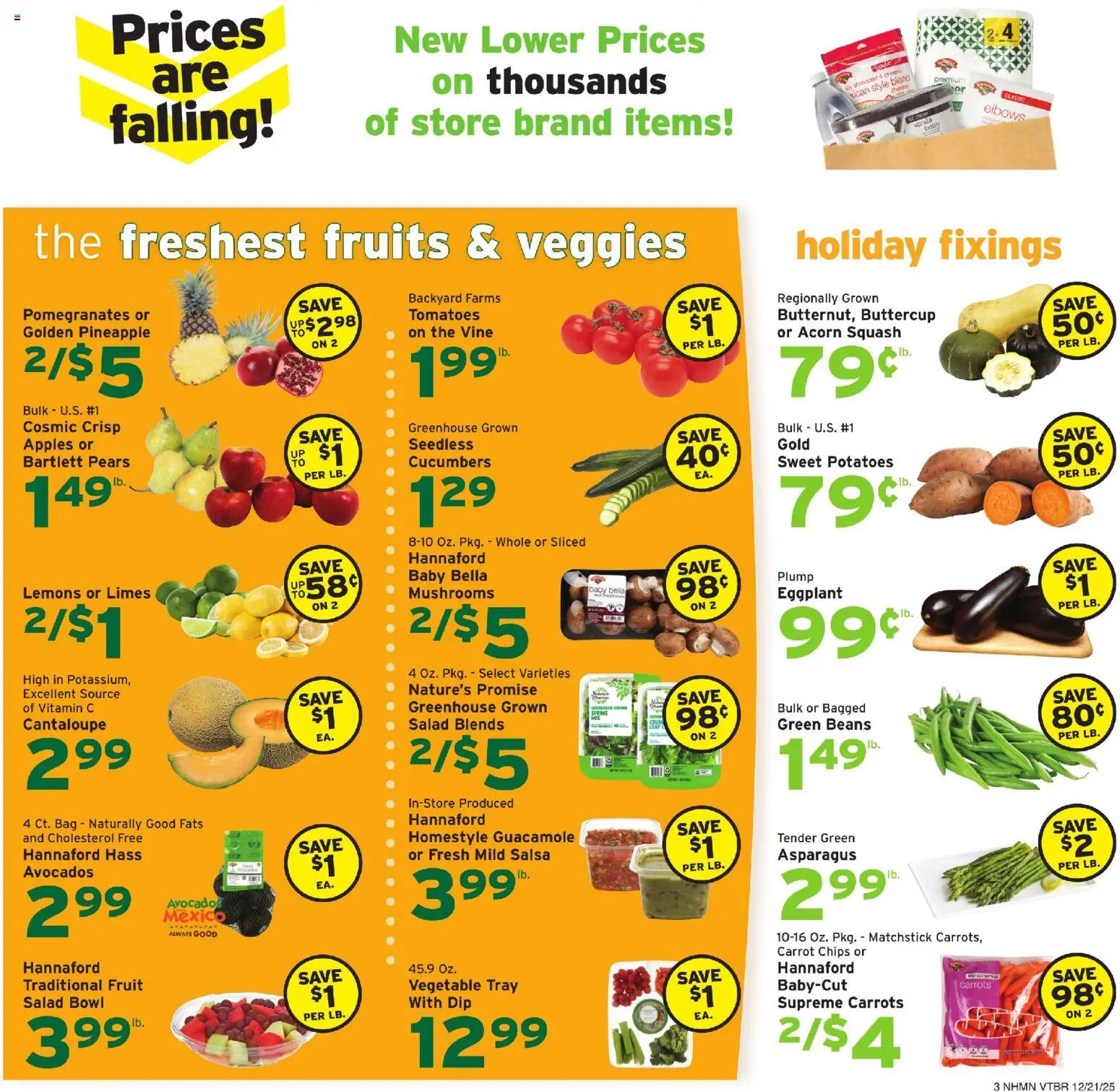 Hannaford Weekly Ad - valid from 21.12.2025 | Page: 3 | Products: Mushrooms, Carrot, Cucumbers, Potatoes