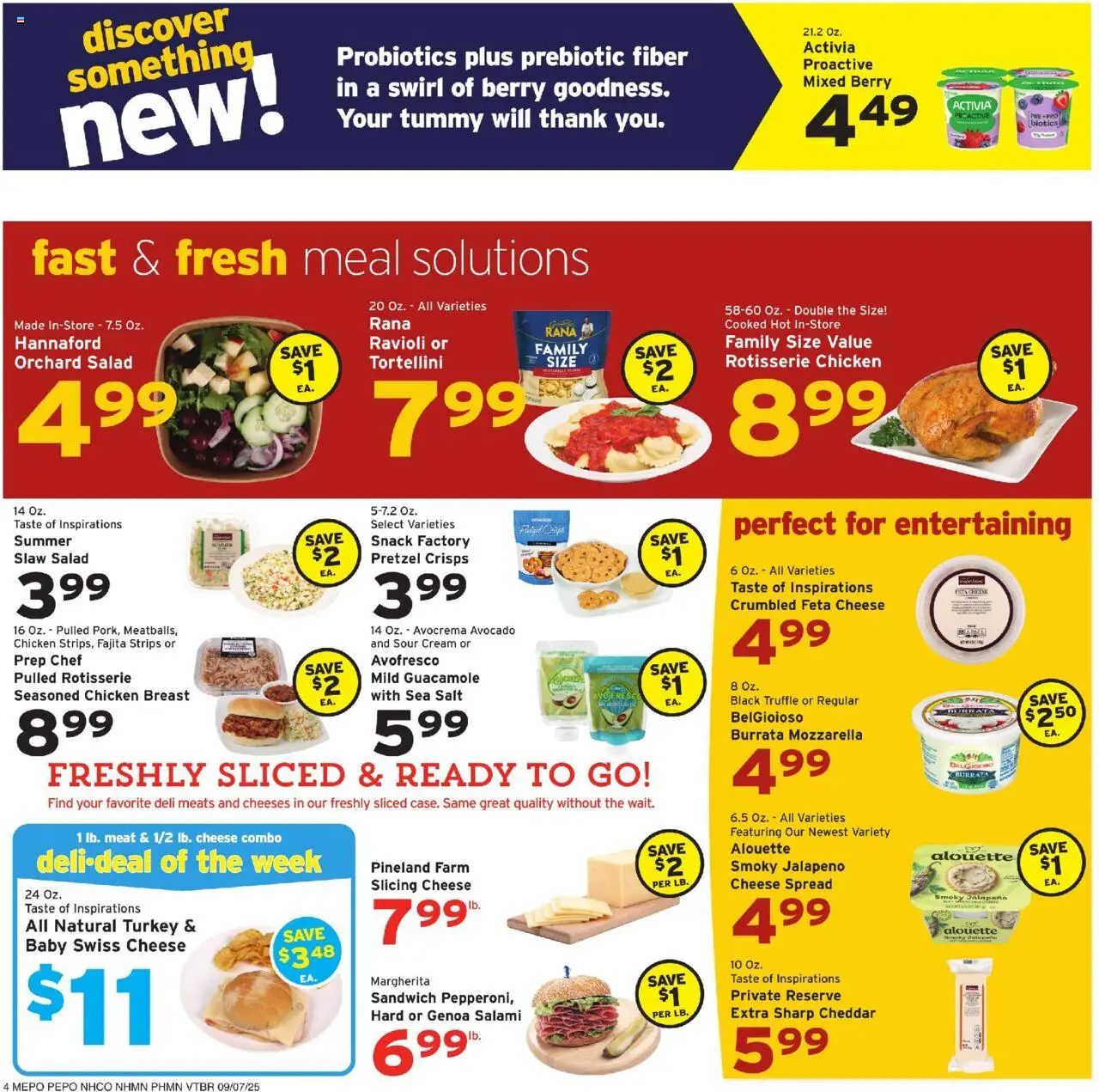 Hannaford Weekly Ad - valid from 07.09.2025 | Page: 4 | Products: Probiotics, Salami, Salad, Salt
