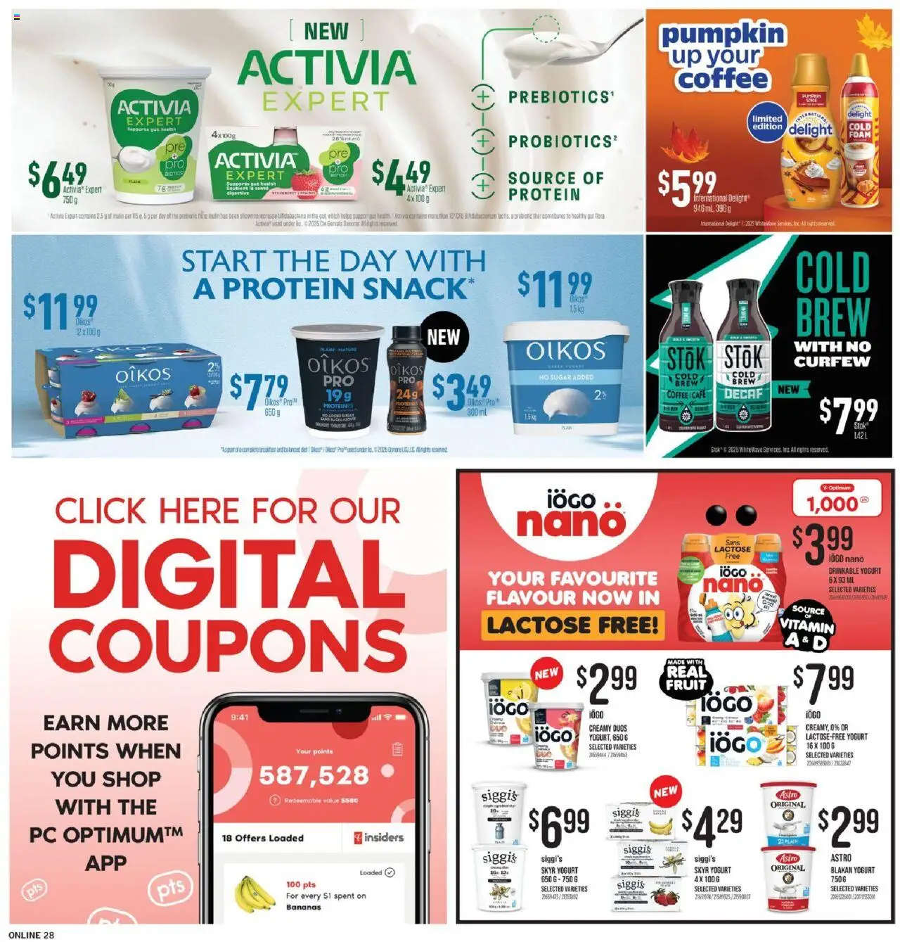 Fortinos flyer valid from 18.09.2025 | Page: 27 | Products: PC, Yogurt, Coffee, Bananas