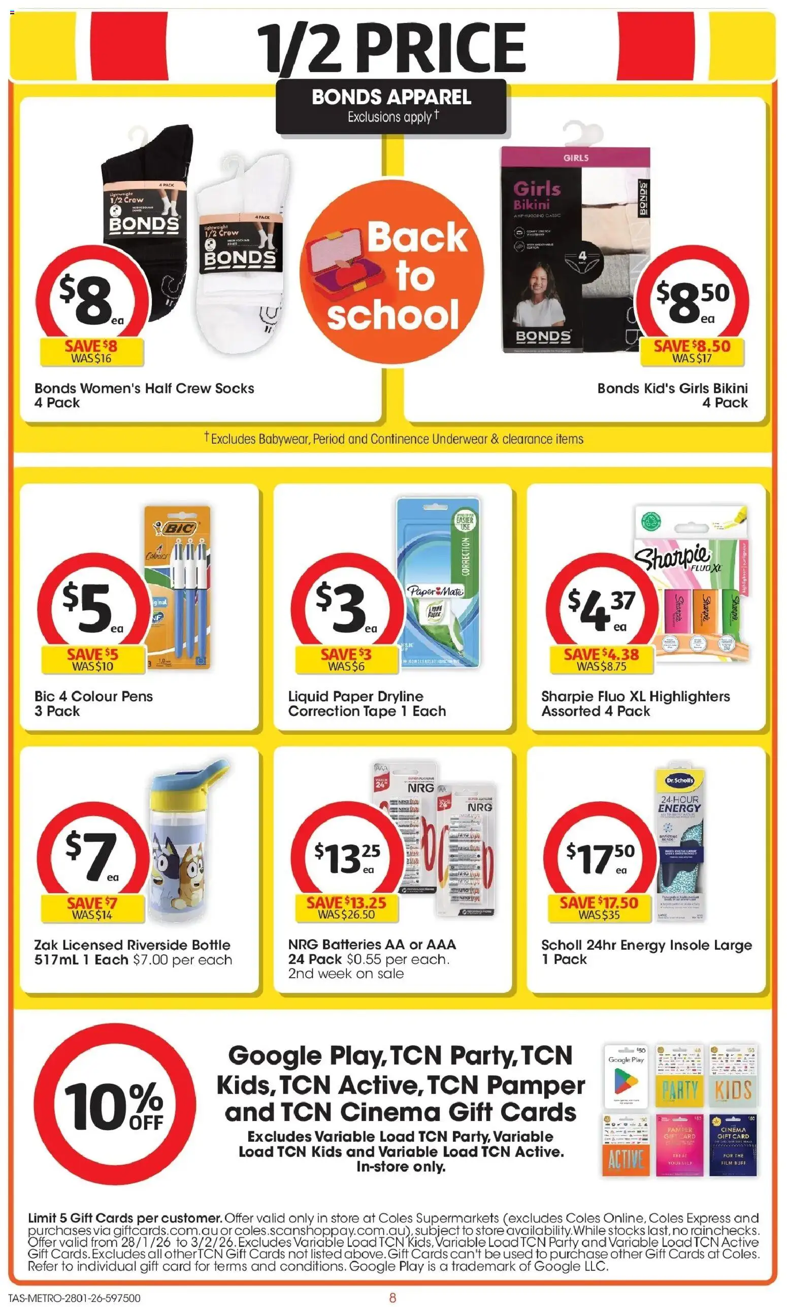 Coles catalogue - valid from 28.01.2026 | Page: 8 | Products: Bikini, Underwear, Socks, Batteries