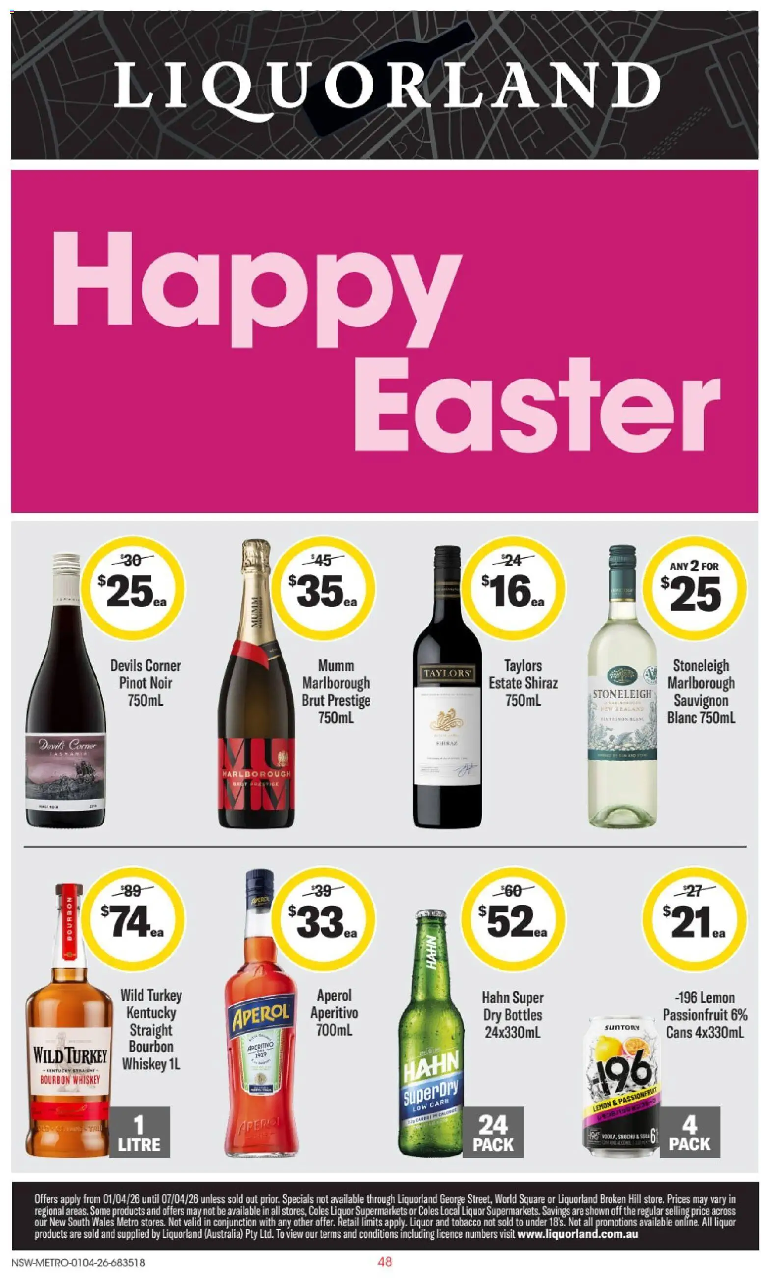 Liquorland catalogue - valid from 01.04.2026 | Page: 1 | Products: Bourbon, Passionfruit, Lemon, Turkey