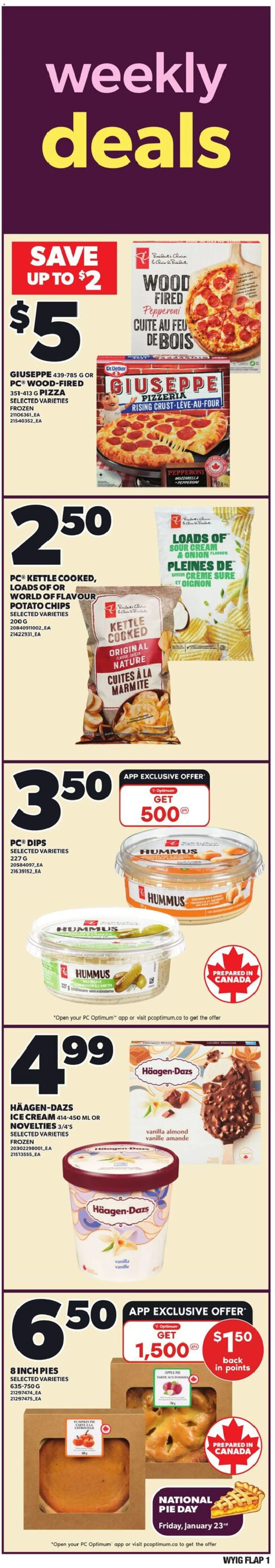 Loblaws flyer valid from 22.01.2026 | Page: 1 | Products: Sour cream, Chips, PC, Pizza