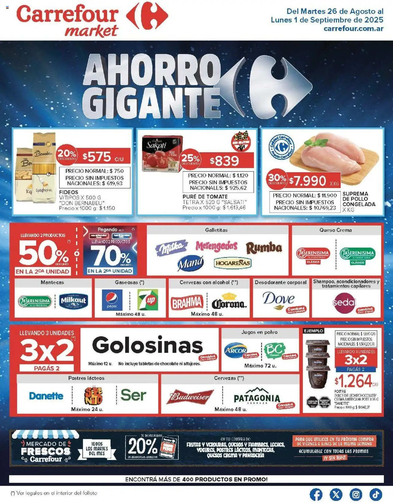 Carrefour Market catálogo │ válido desde el 26.08.2025 | Página: 1 | Productos: Galletitas, Pollo, Queso crema, Desodorante