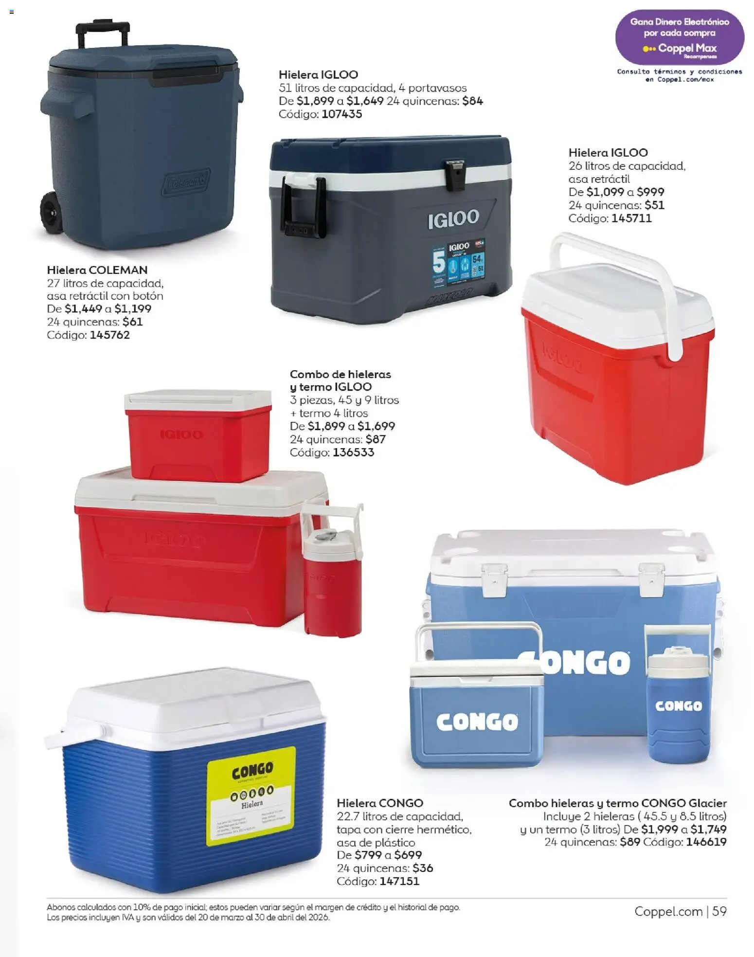 Nuevas ofertas de Coppel válidas en toda la República Mexicana desde el 01.03.2026. ¡Encuentra las mejores ofertas en Coppel catálogo Vacaciones Semana Santa! | Página: 59 | Productos: Hielera, Termo
