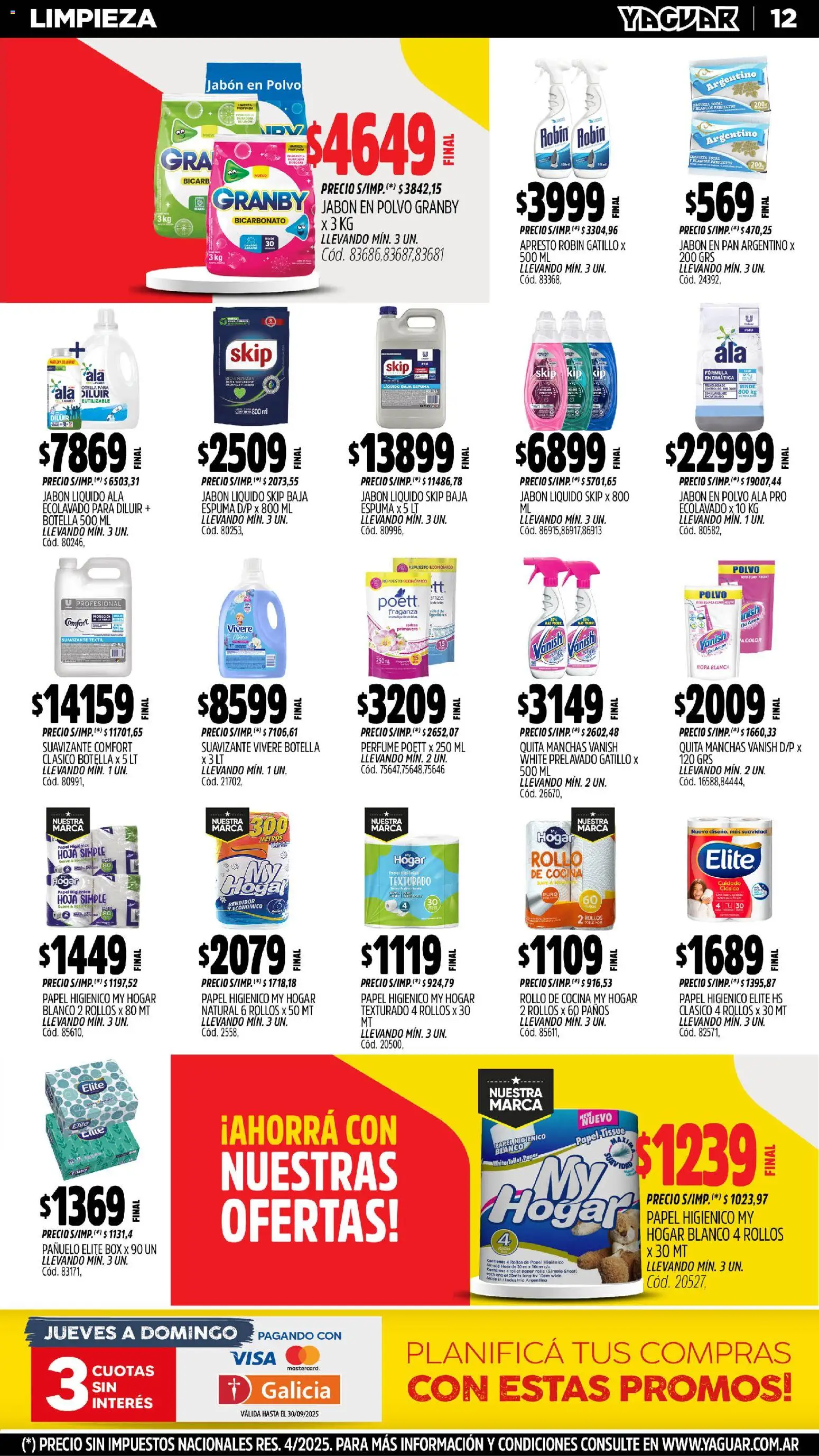 Yaguar - Neuquén │ válido desde el 27.10.2025 | Página: 12 | Productos: Papel higiénico, Pañuelo, Jabón líquido, Suavizante