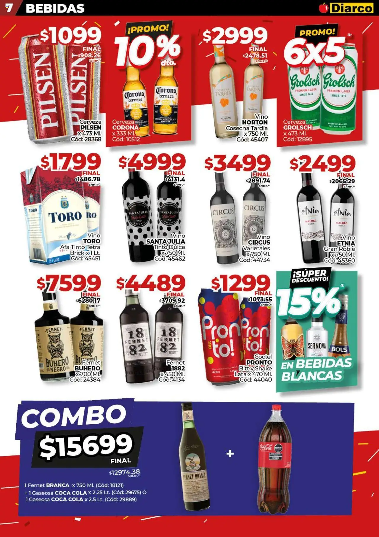 Diarco ofertas │ válido desde el 15.09.2025 | Página: 7 | Productos: Fernet, Gaseosa, Vino, Cerveza