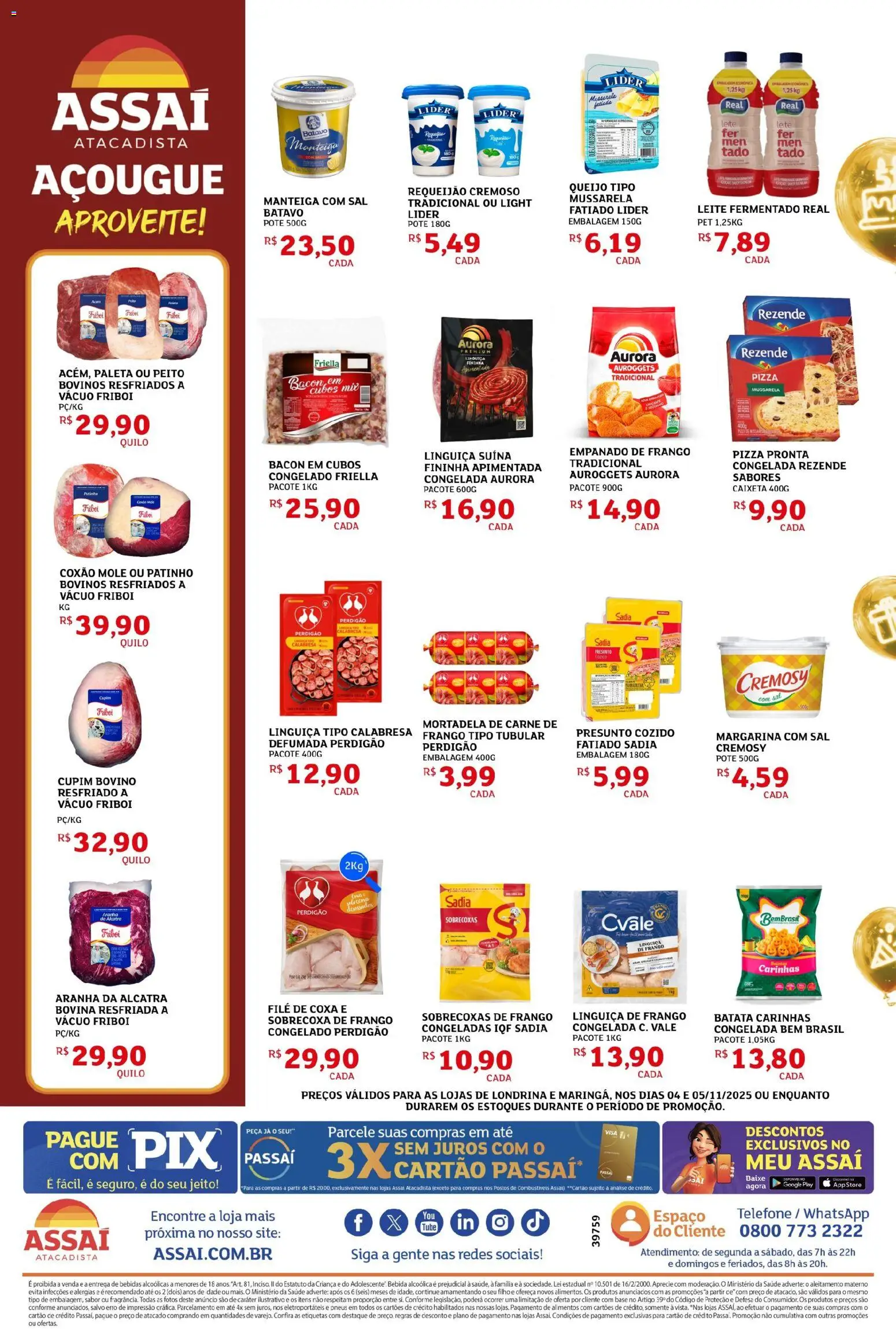 Assaí Atacadista Folheto - válido de 04.11.2025 | Página: 2 | Produtos: Leite, Frango, Mussarela, Margarina