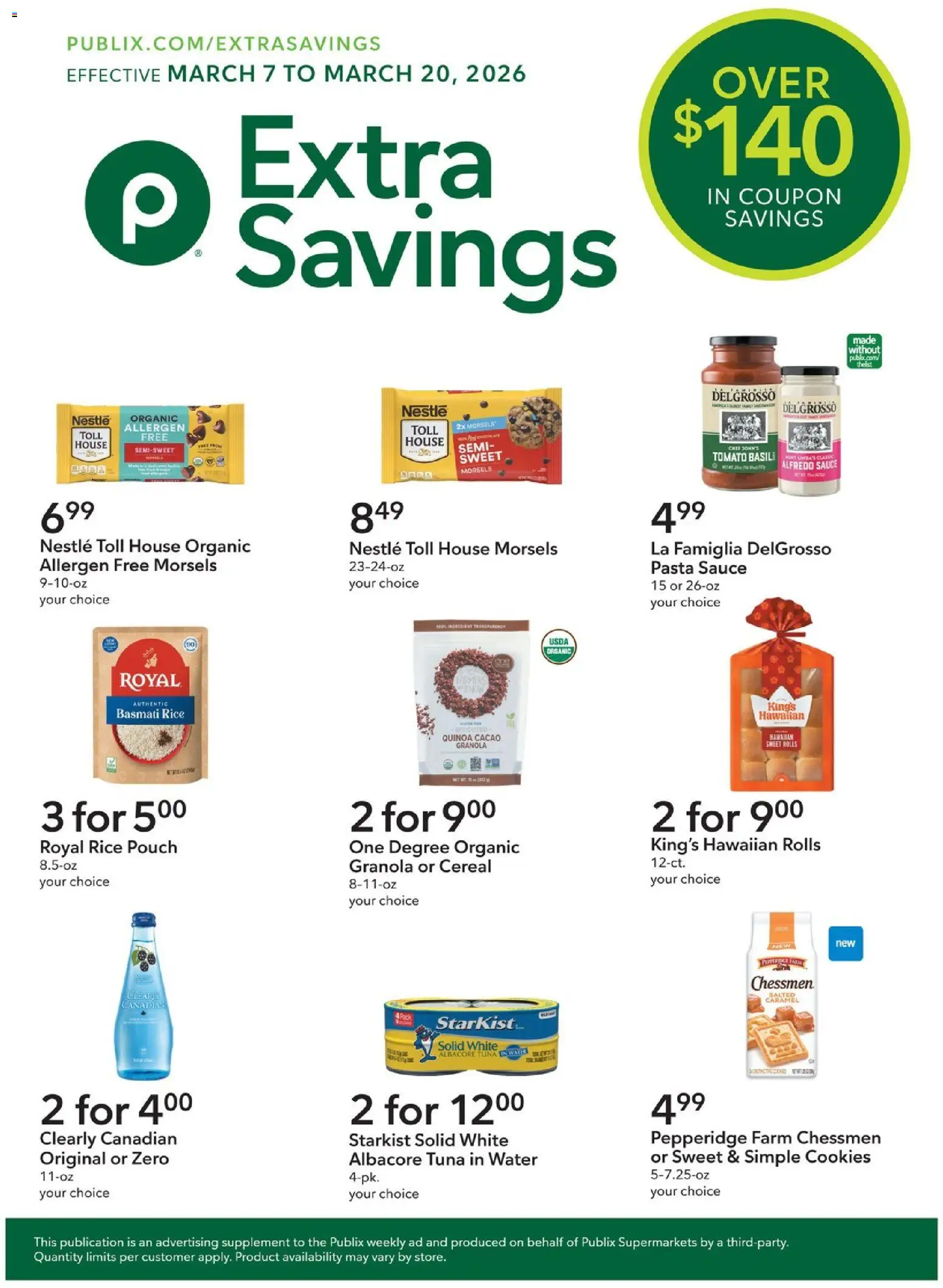 Publix Extra Savings - valid from 07.03.2026 | Page: 1 | Products: Rice, Cookies, Water, Sauce