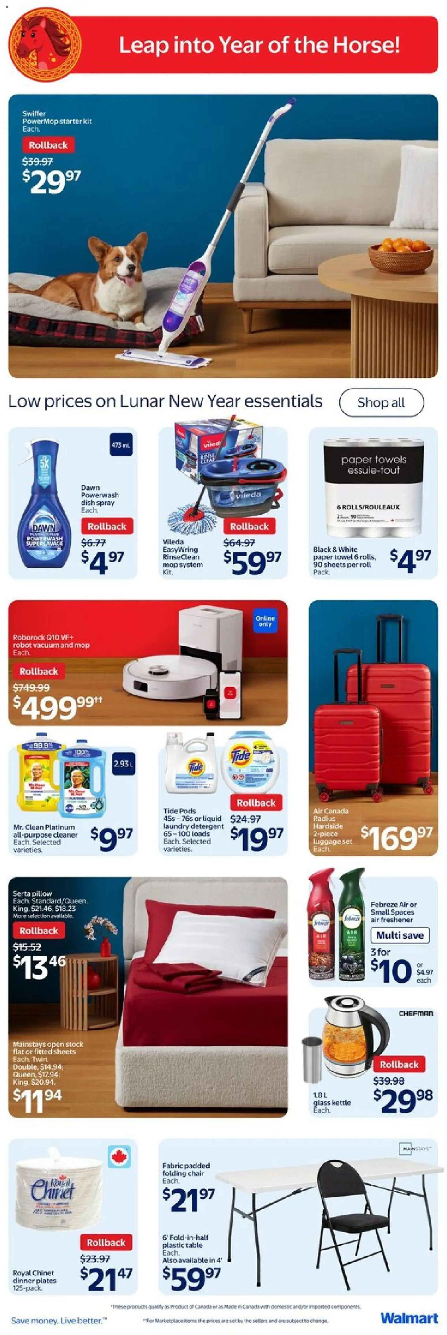 Walmart flyer valid from 15.01.2026 | Page: 8 | Products: Luggage, Kettle, Pillow, Table