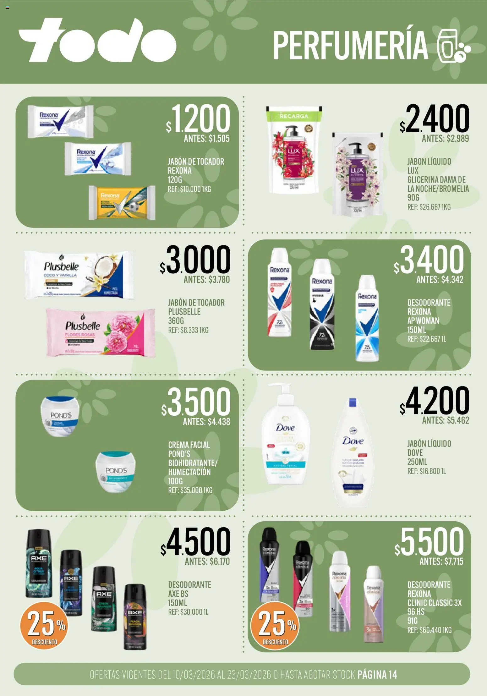 Supermercados TODO - Ofertas │ válido desde el 10.03.2026 | Página: 14 | Productos: Jabón líquido, Jabón, Desodorante, Crema