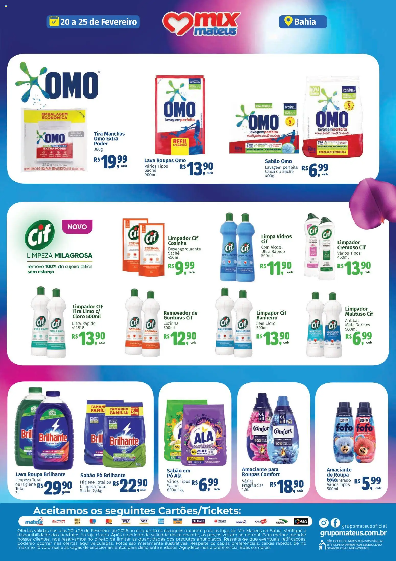Mateus Folheto - válido de 20.02.2026 | Página: 1 | Produtos: Desengordurante, Sabão, Roupas, Limpa vidros