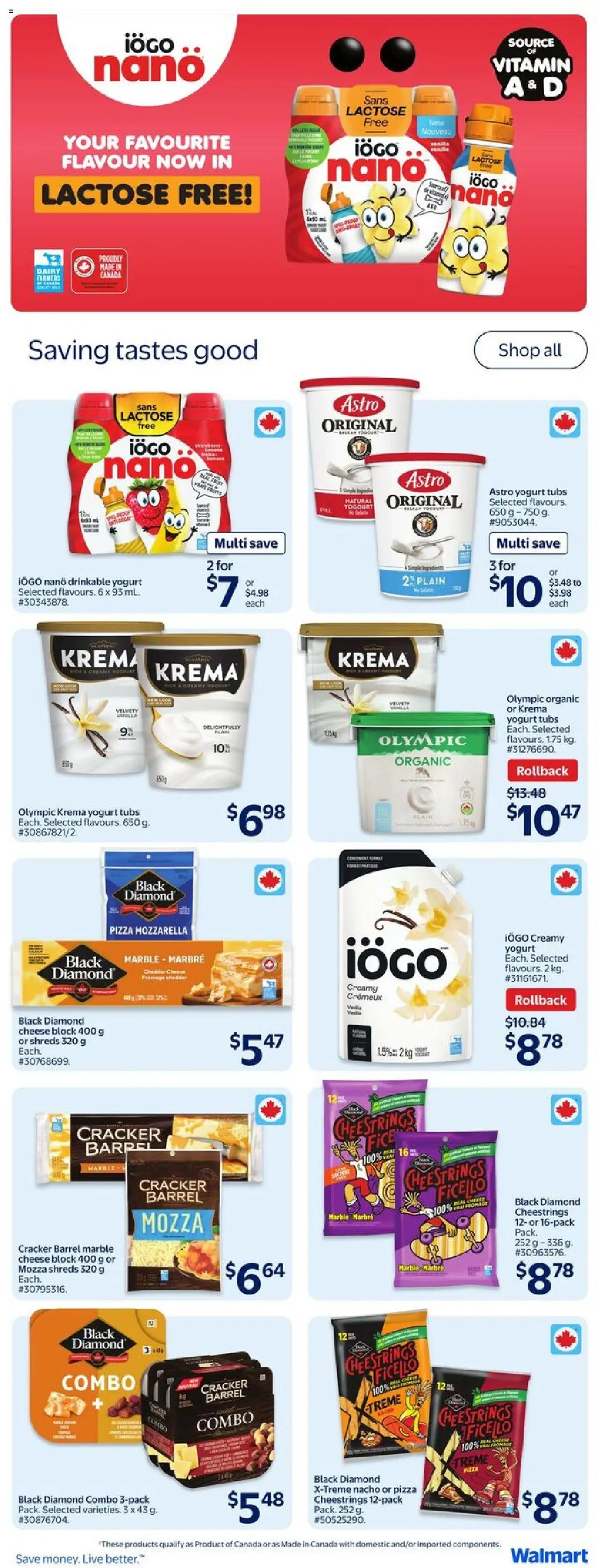 Walmart flyer valid from 25.09.2025 | Page: 26 | Products: Cheese, Yogurt, Pizza
