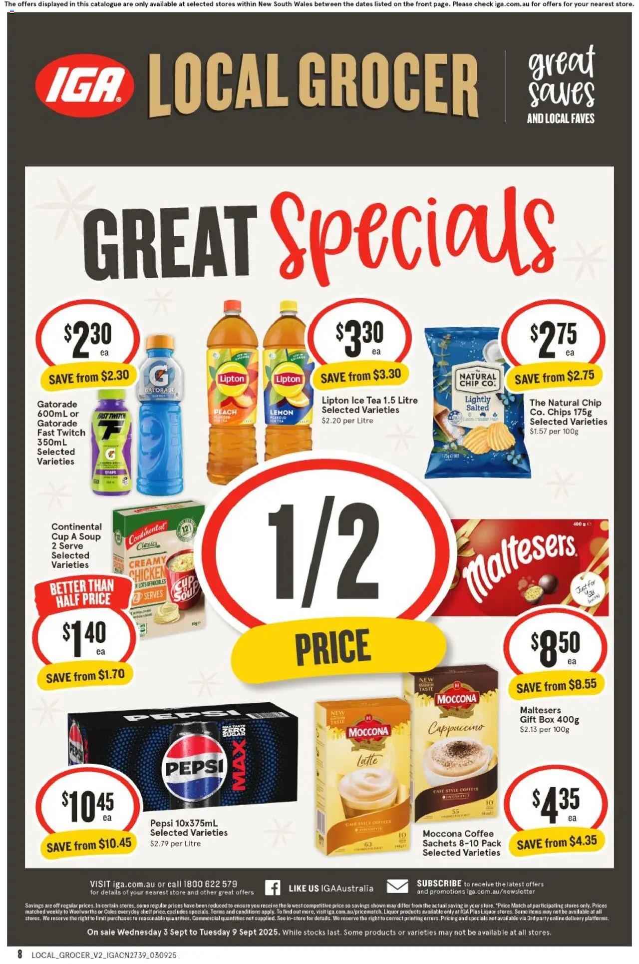 IGA catalogue - valid from 03.09.2025 | Page: 8 | Products: Shelf, Tea, Pepsi, Moccona