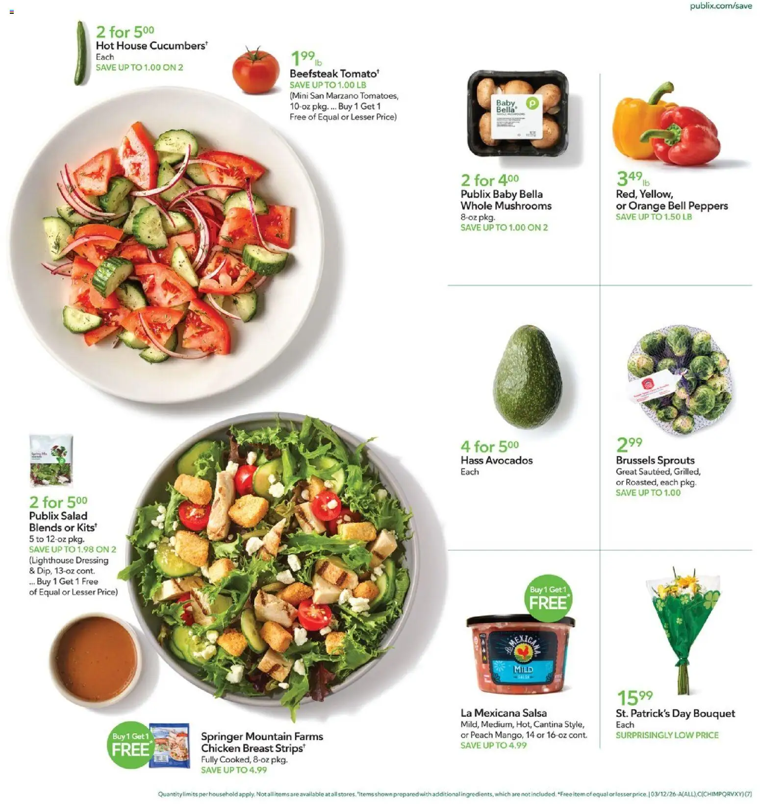 Publix Weekly Ad - valid from 11.03.2026 | Page: 7 | Products: Peppers, Brussels Sprouts, Mushrooms, Peach