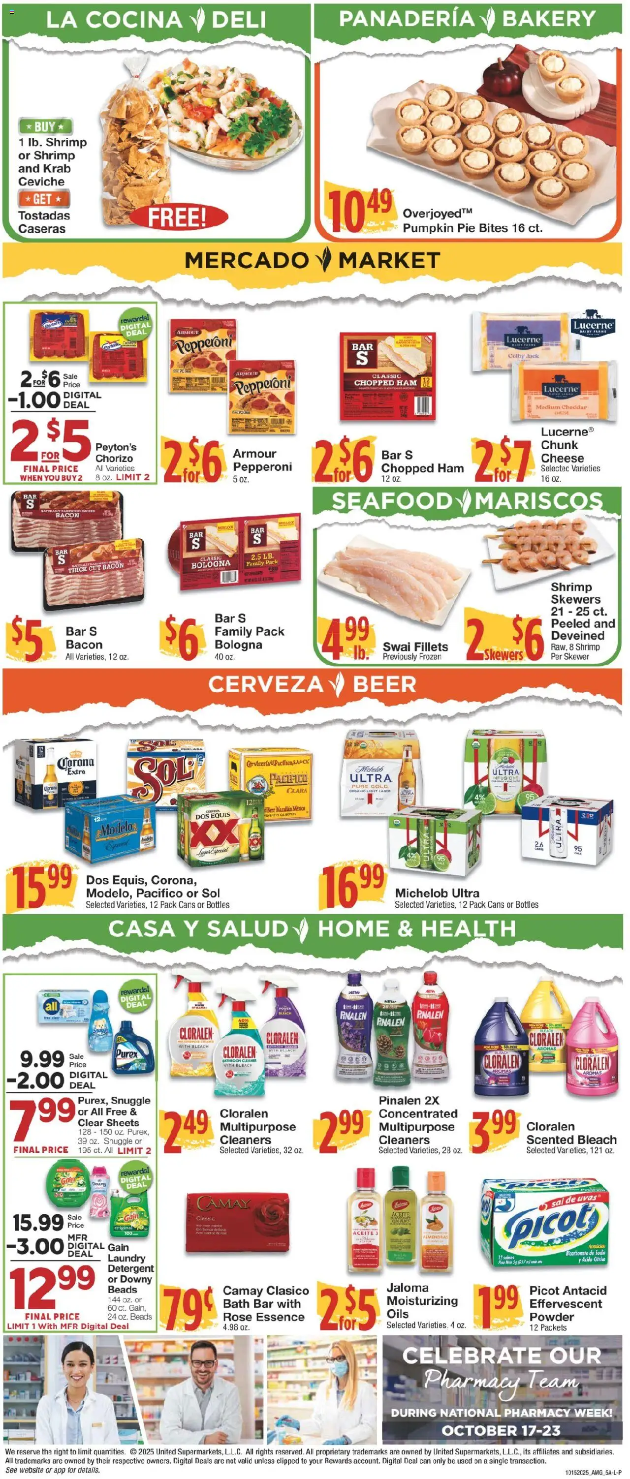 United Supermarkets Ad - valid from 14.10.2025 | Page: 5 | Products: Ham, Beer, Detergent, Pumpkin