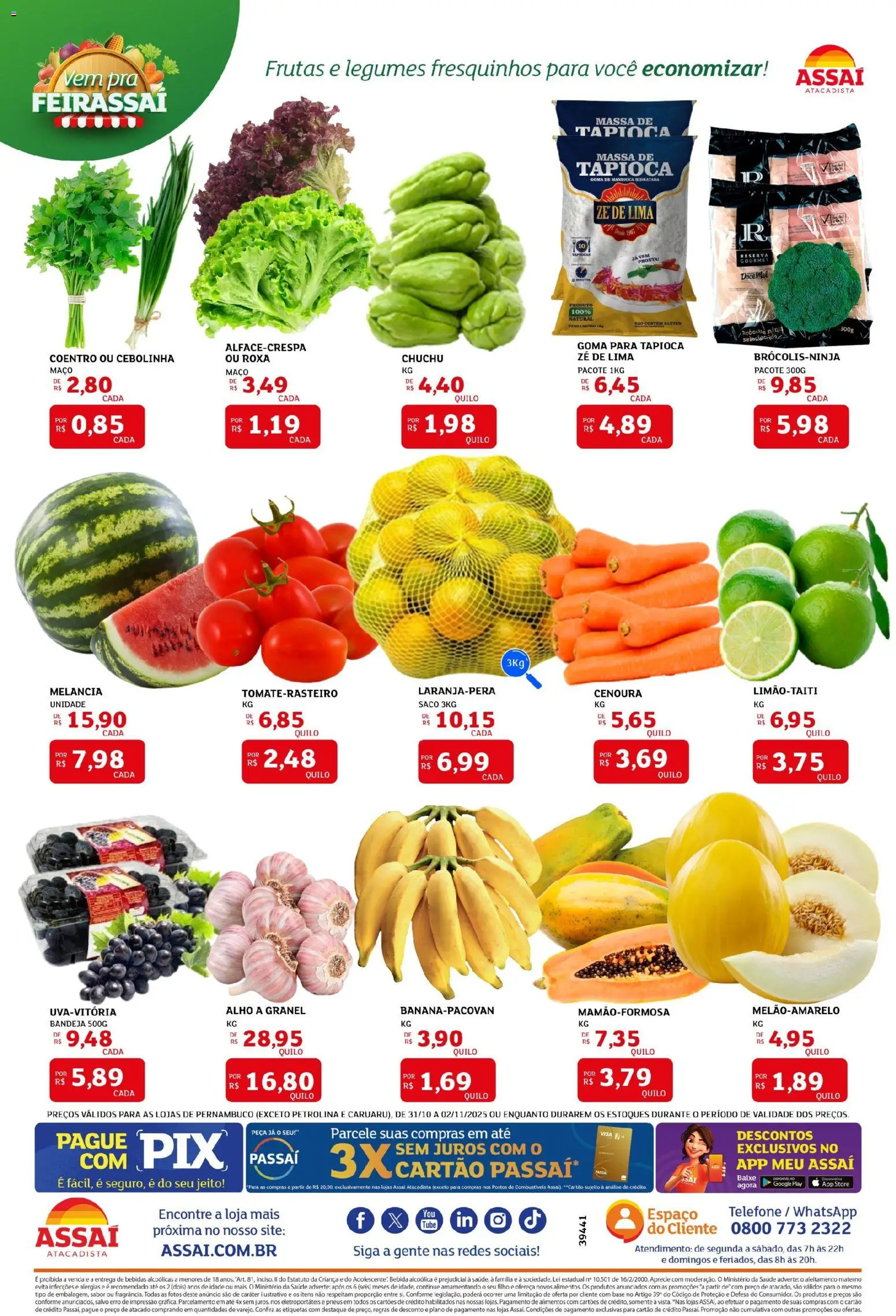 Assaí Atacadista Folheto - válido de 31.10.2025 | Página: 3 | Produtos: Melancia, Base, Bandeja, Telefone