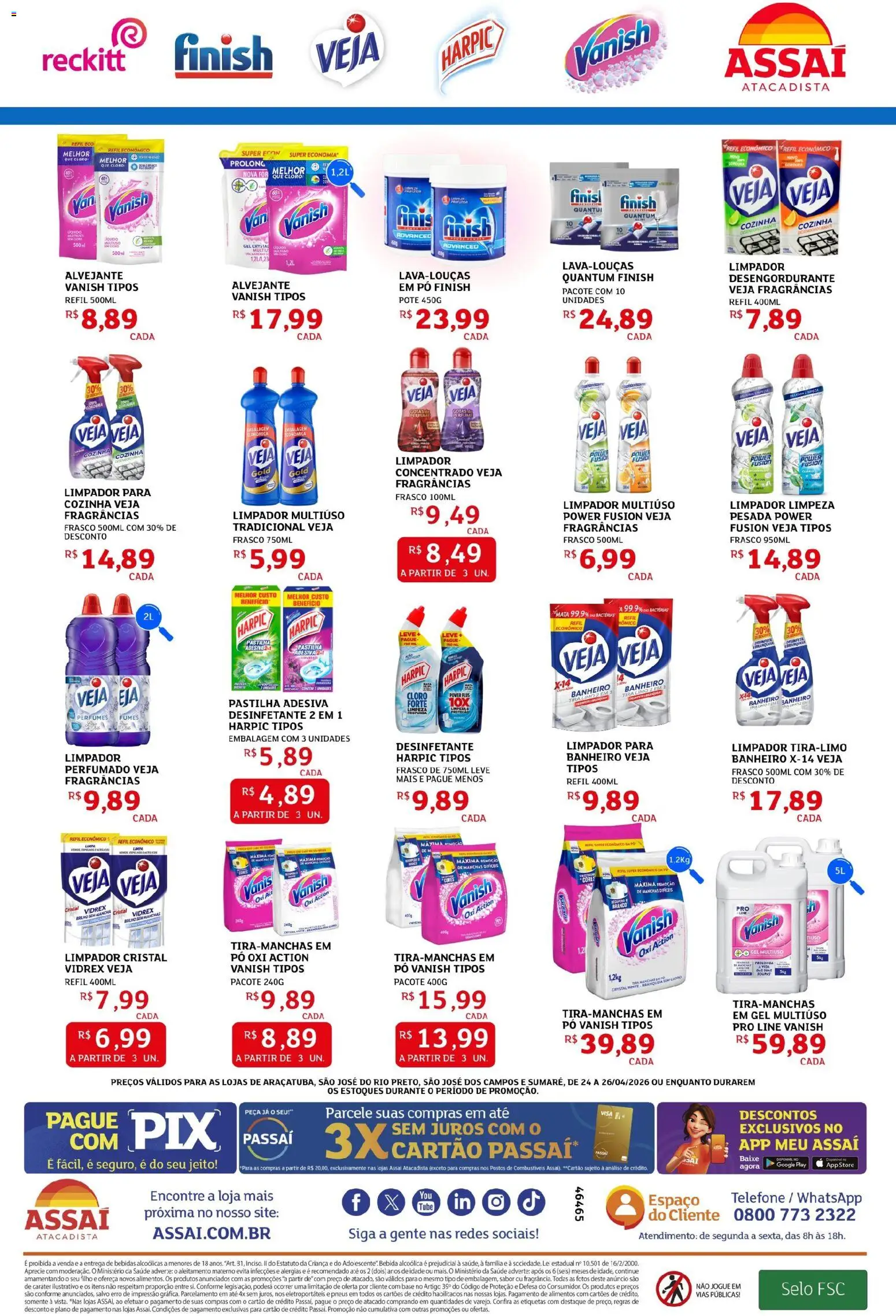 Assaí Atacadista Folheto - válido de 24.04.2026 | Página: 4 | Produtos: Tira manchas, Alvejante, Limpador multiuso, Desengordurante
