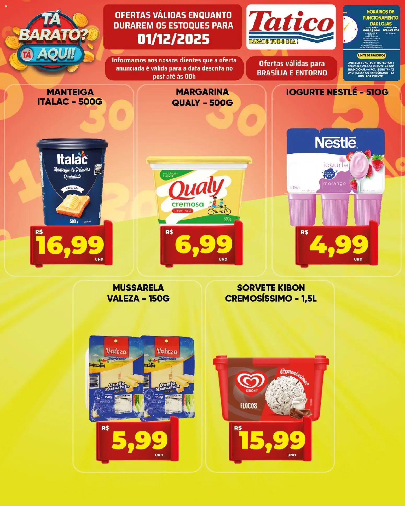 Tatico Folheto - válido de 02.12.2025 | Página: 23 | Produtos: Iogurte, Hambúrguer, Mussarela, Margarina