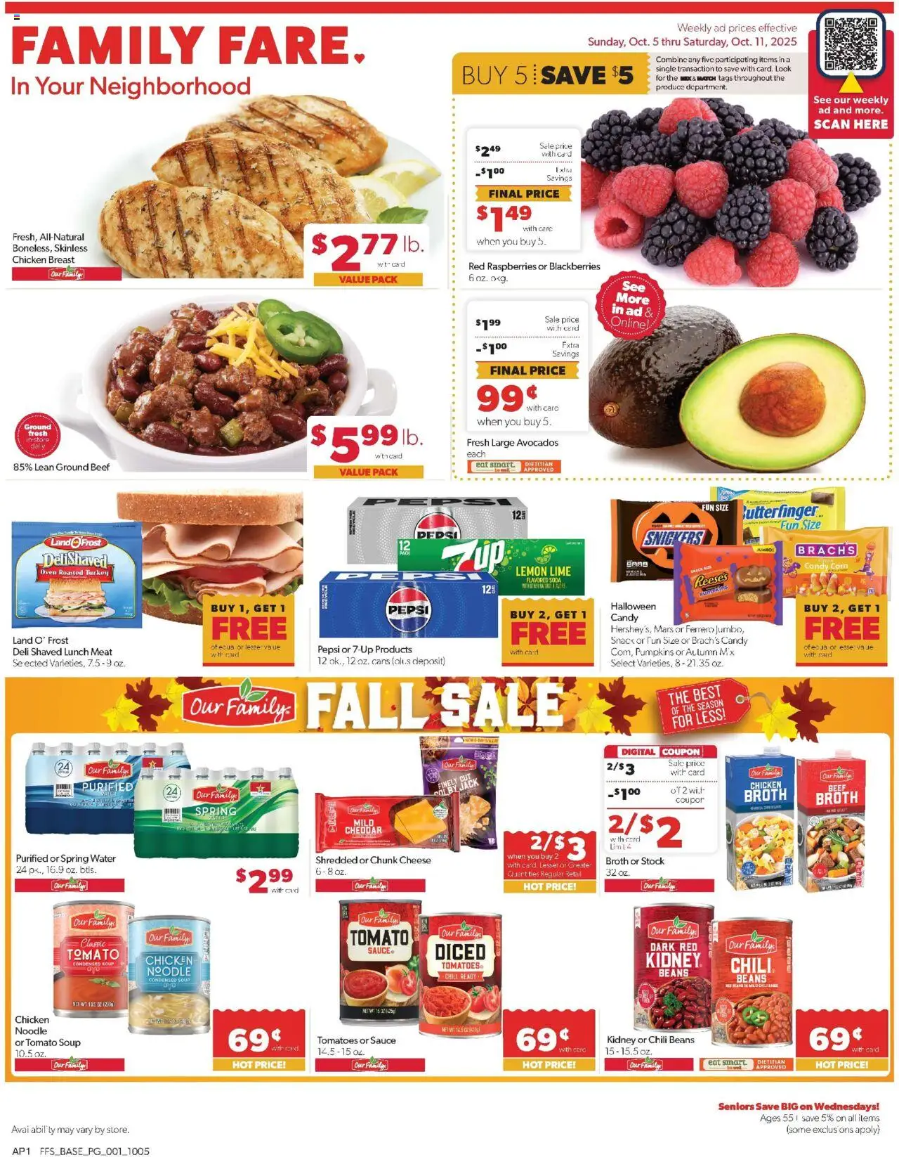 Family Fare Weekly Ad - valid from 05.10.2025 | Page: 1 | Products: Corn, Tomatoes, Sauce, Lime