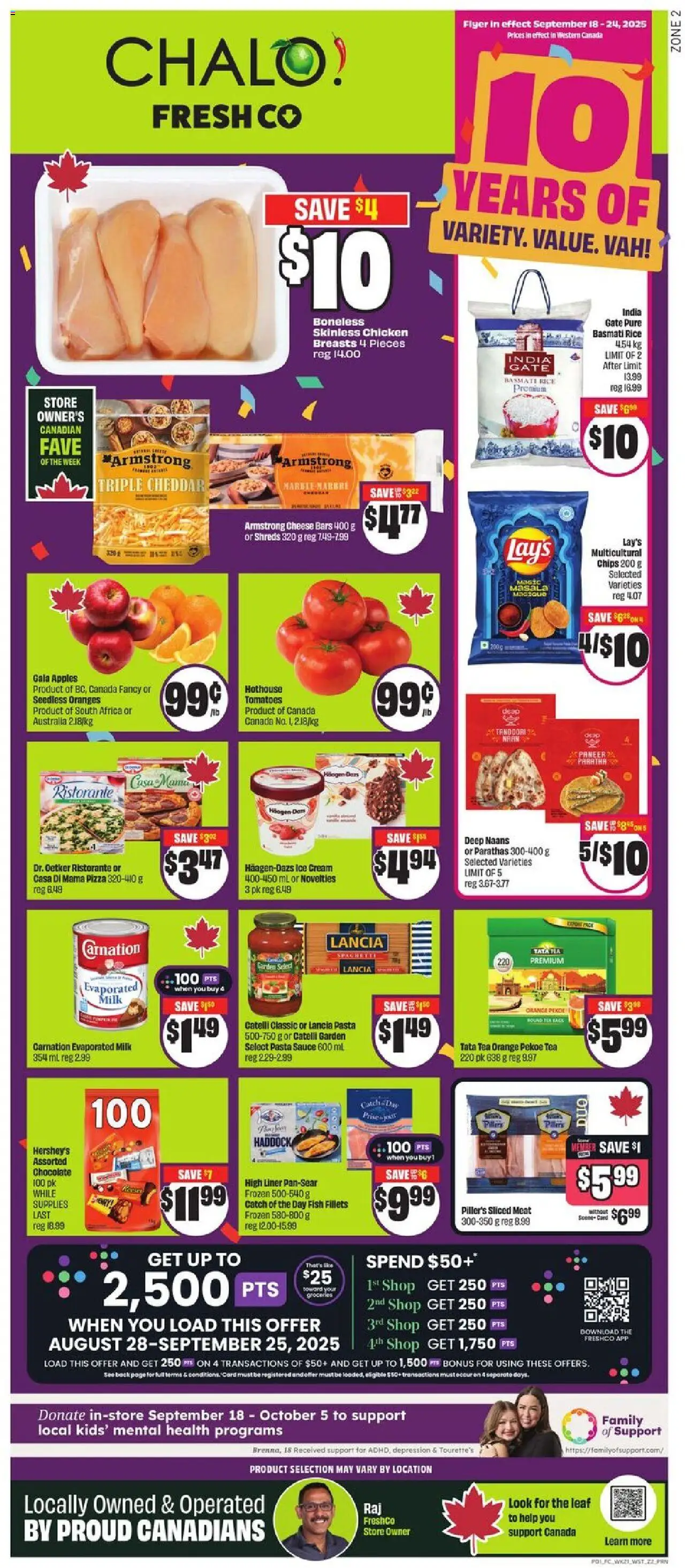 FreshCo flyer valid from 18.09.2025 | Page: 1 | Products: Rice, Cream, Cheese, Chicken