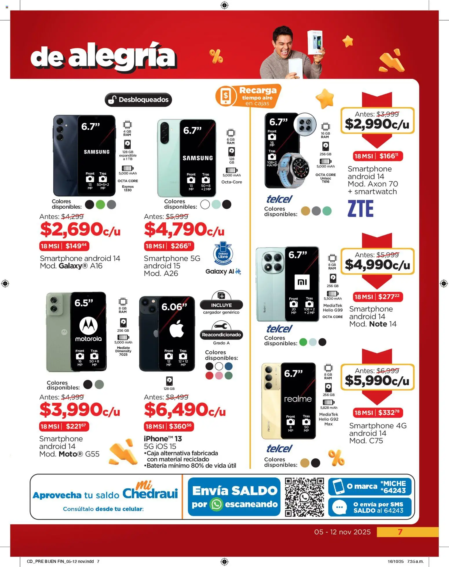 Nuevas ofertas de Chedraui válidas en toda la República Mexicana desde el 05.11.2025. ¡Encuentra las mejores ofertas en Chedraui Buen Fin! | Página: 7 | Productos: Cargador, Smartphone