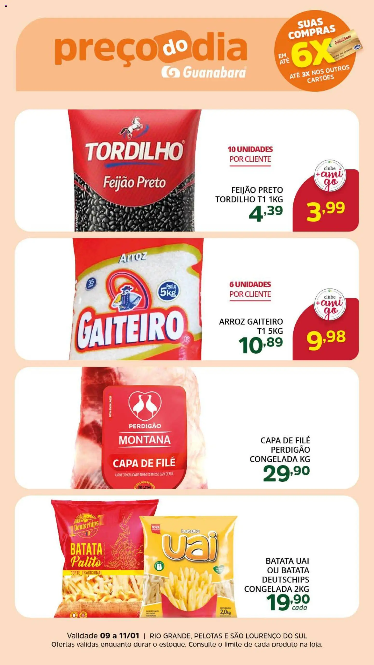 Supermercado Guanabara Folheto - válido de 09.01.2026 | Página: 3 | Produtos: Feijão, Arroz, Carne, Batata