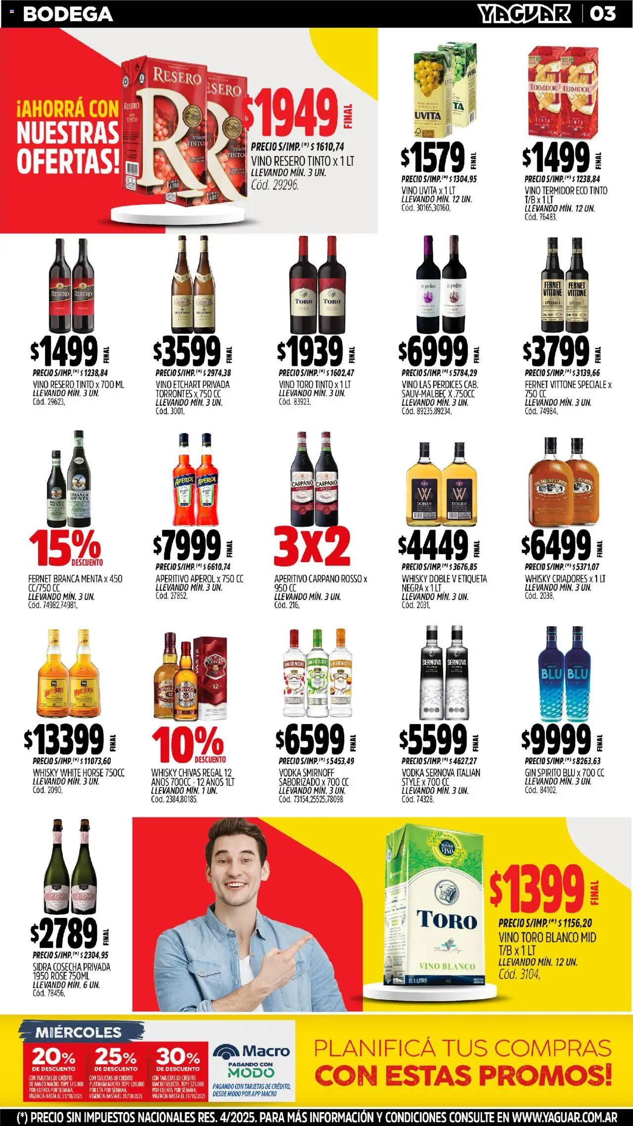 Yaguar - Córdoba │ válido desde el 20.10.2025 | Página: 3 | Productos: Banco, Gin, Fernet, Vino
