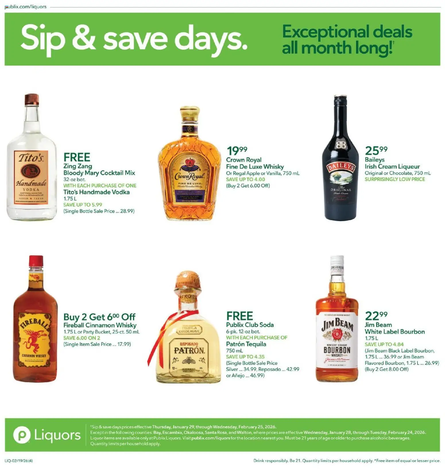 Publix Liquor - valid from 19.02.2026 | Page: 4 | Products: Bourbon, Cream, Vodka, Whiskey