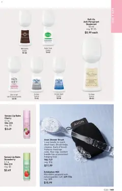 Preview of Avon Shower Brush, Long handle to reach down back. Brush helps cleanse. Back of brush features massage nubs. Non-slip, comfort handle has a convenient hanging loop. 904-727 from shop Avon valid from 23.10.2025 | Page: 149